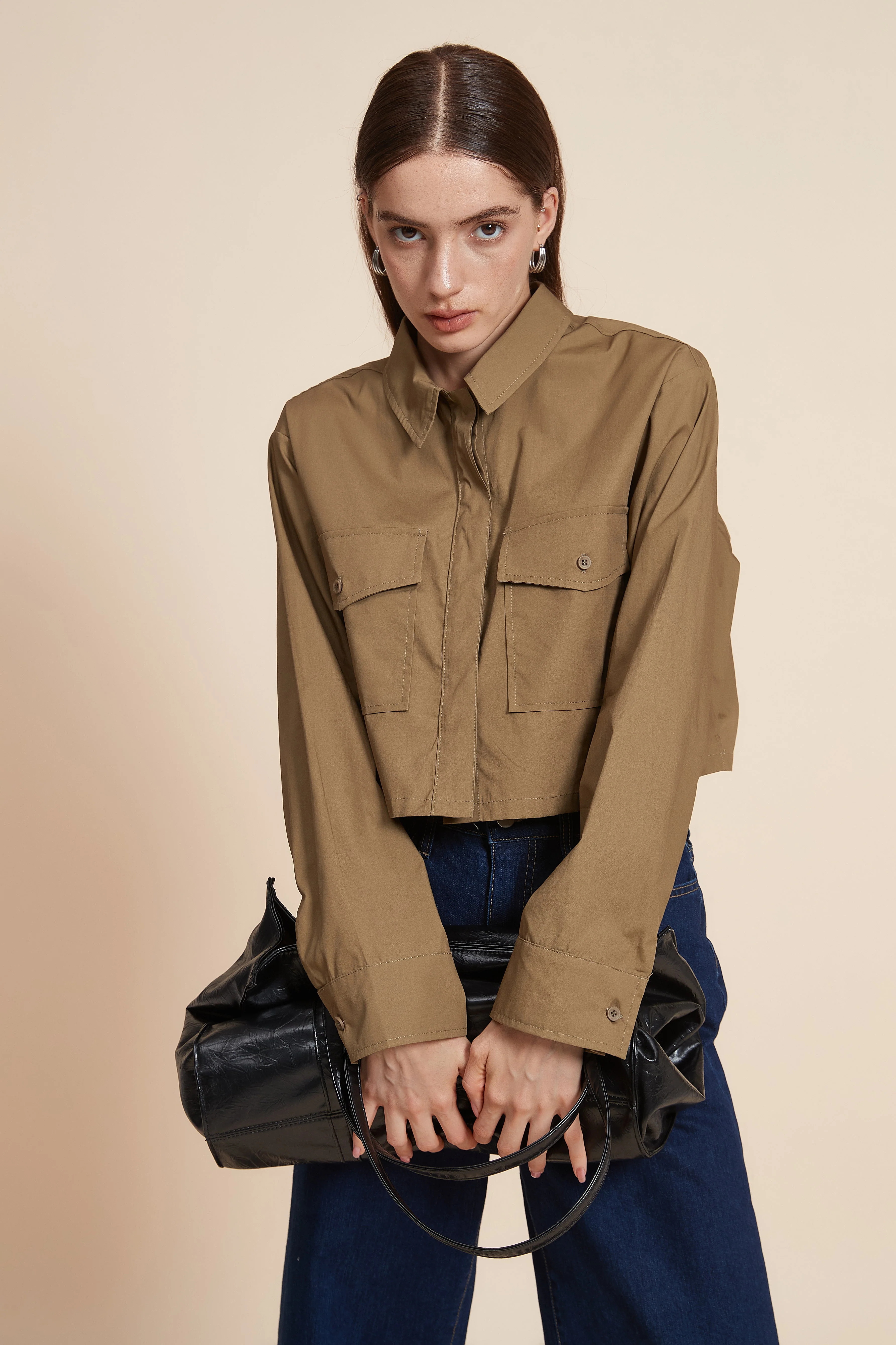 Plain Short Sleeve Blouse with Pockets - Image 6