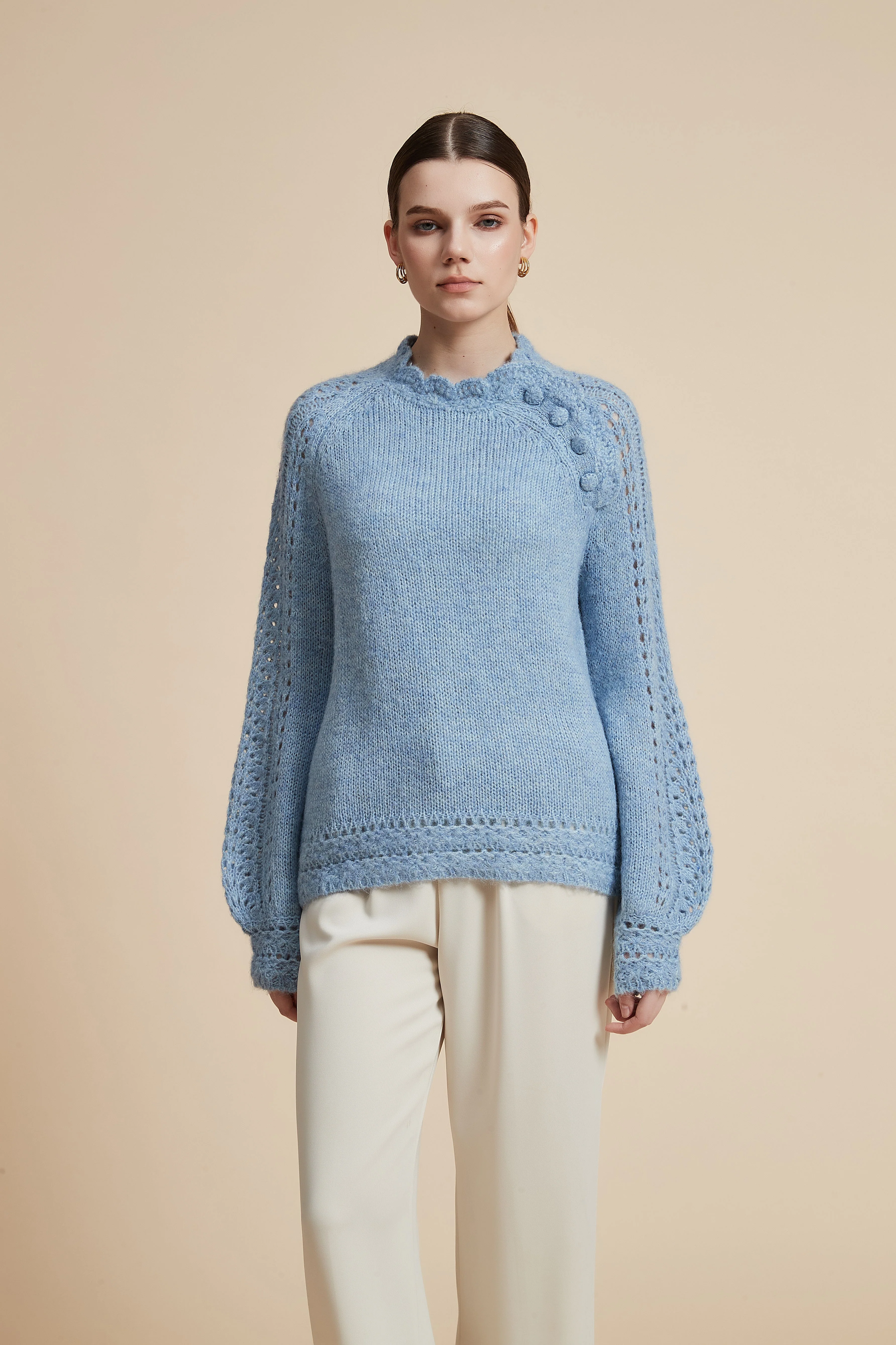 Long-Sleeved Lace Top With Shoulder Buttons - Image 2