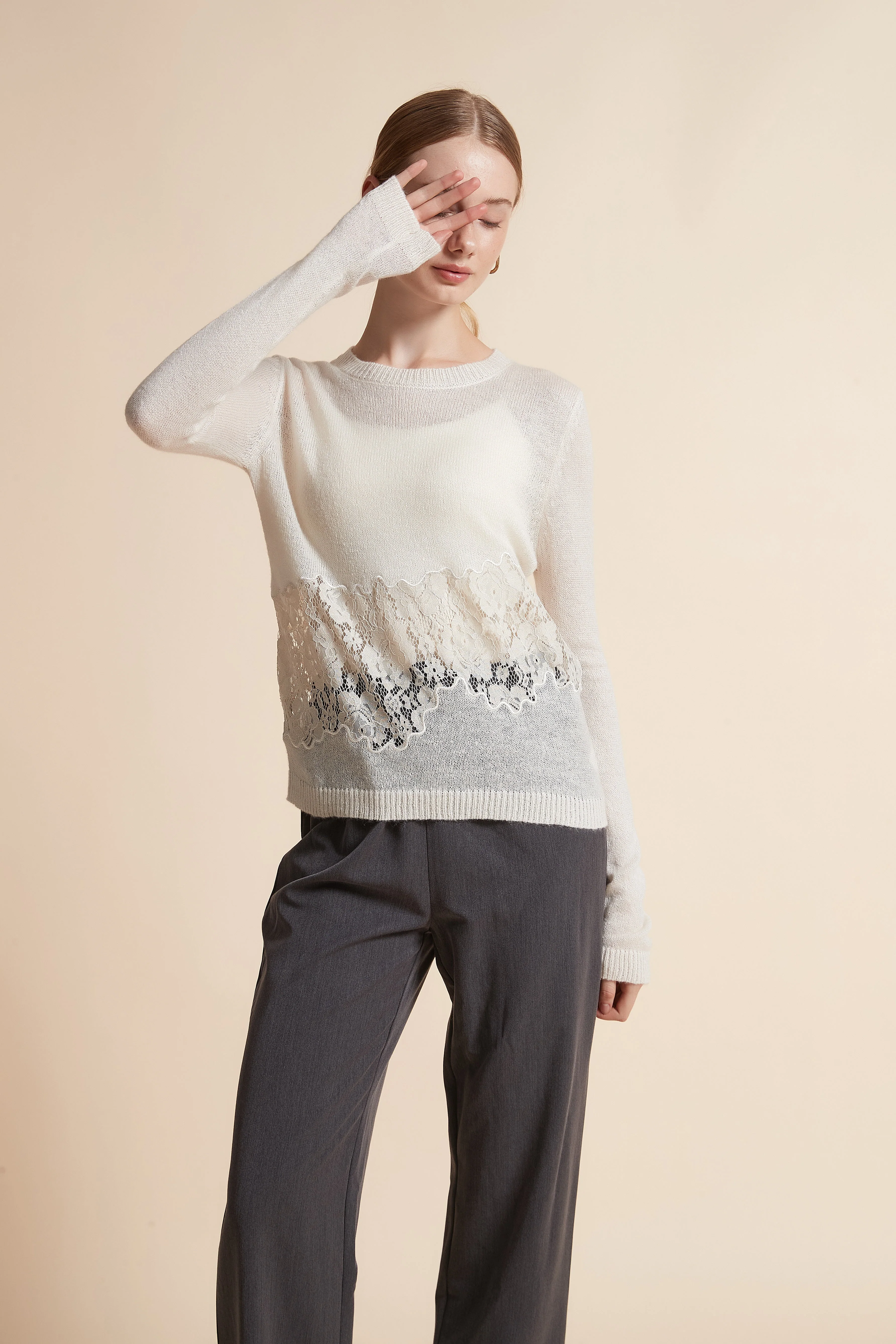 Lace-Trim Long-Sleeve Sweater - Image 4