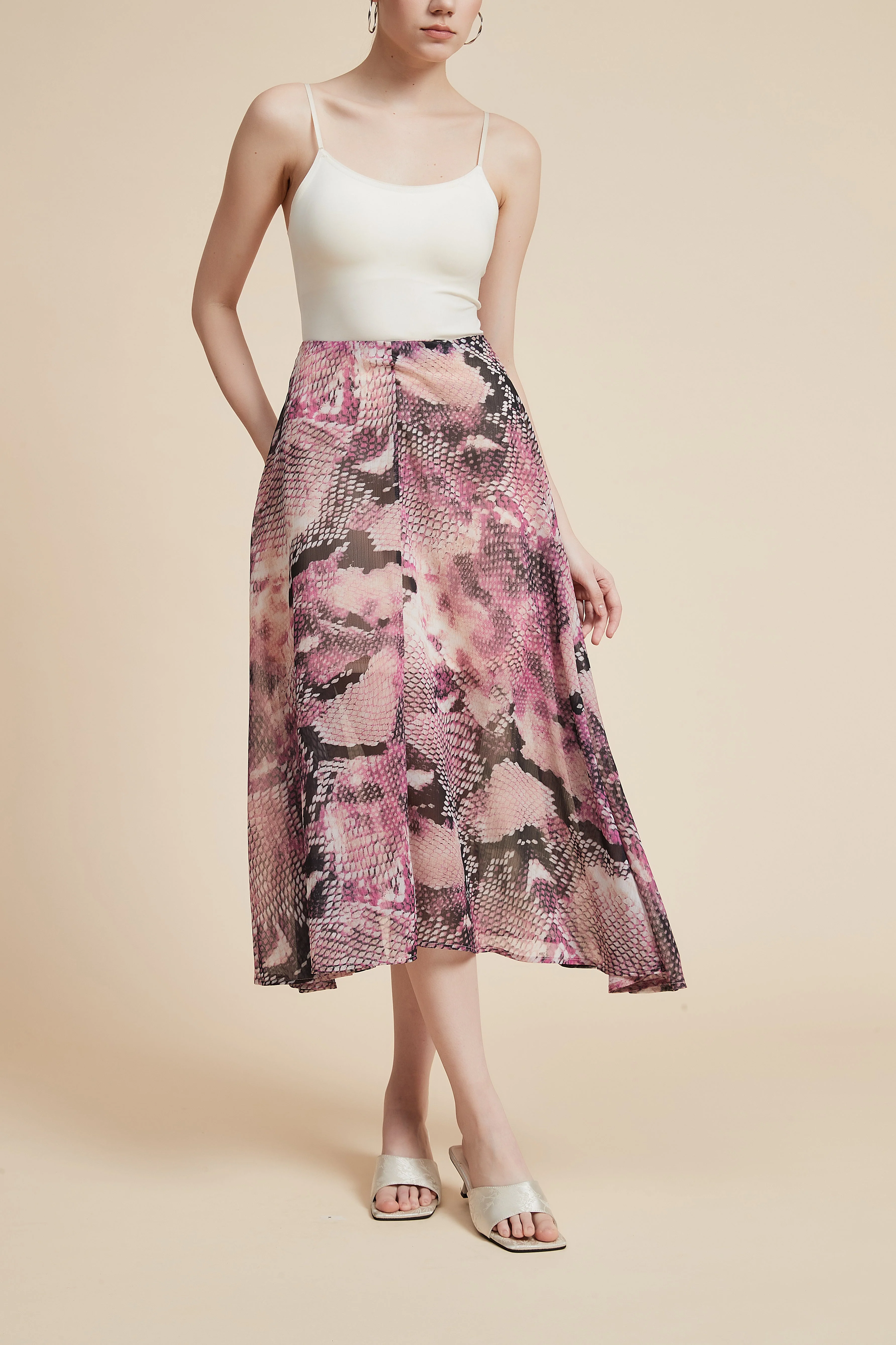 Printed Midi Skirt with Wide Cut - Image 3