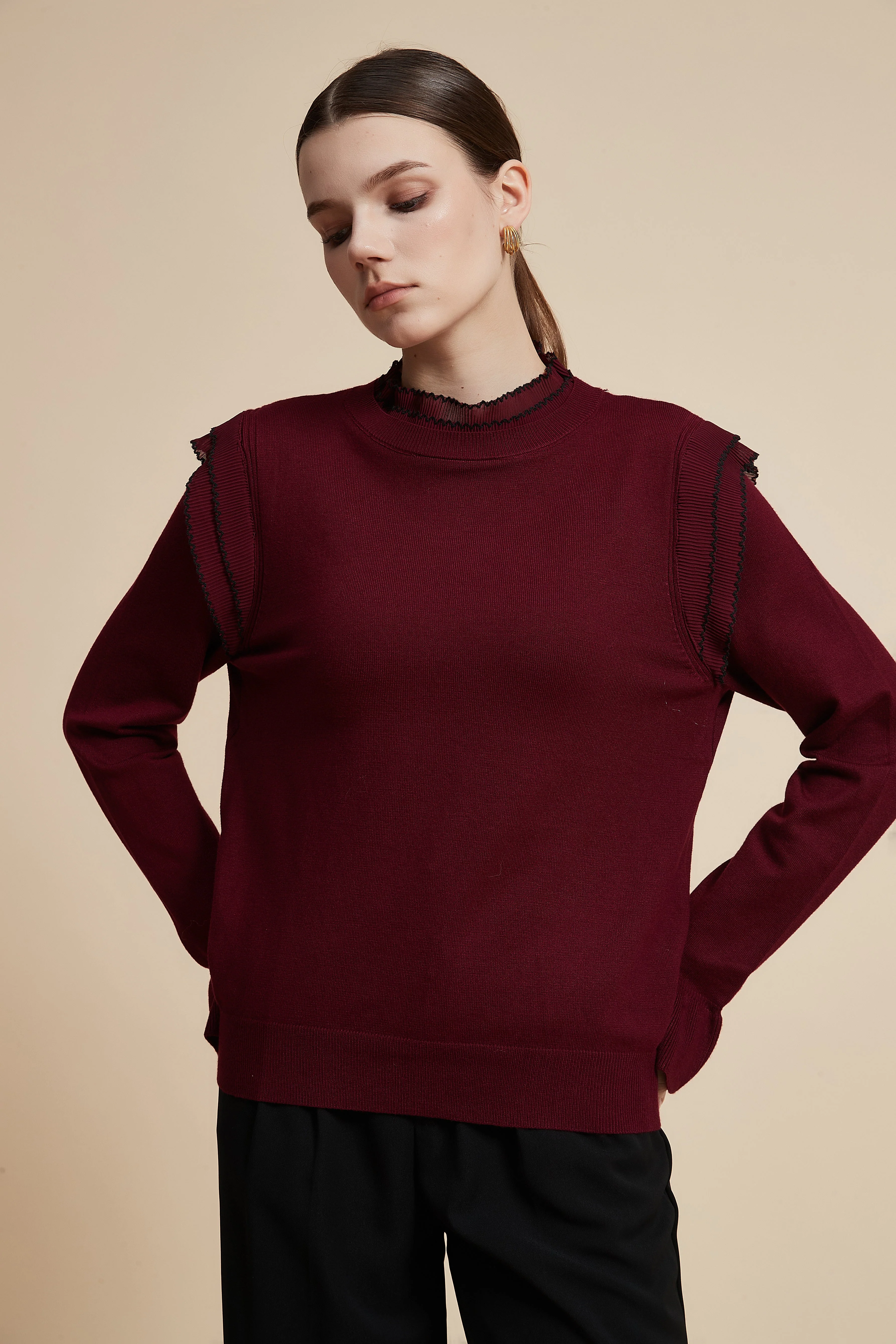 Solid Long Sleeve Cropped Sweater - Image 2