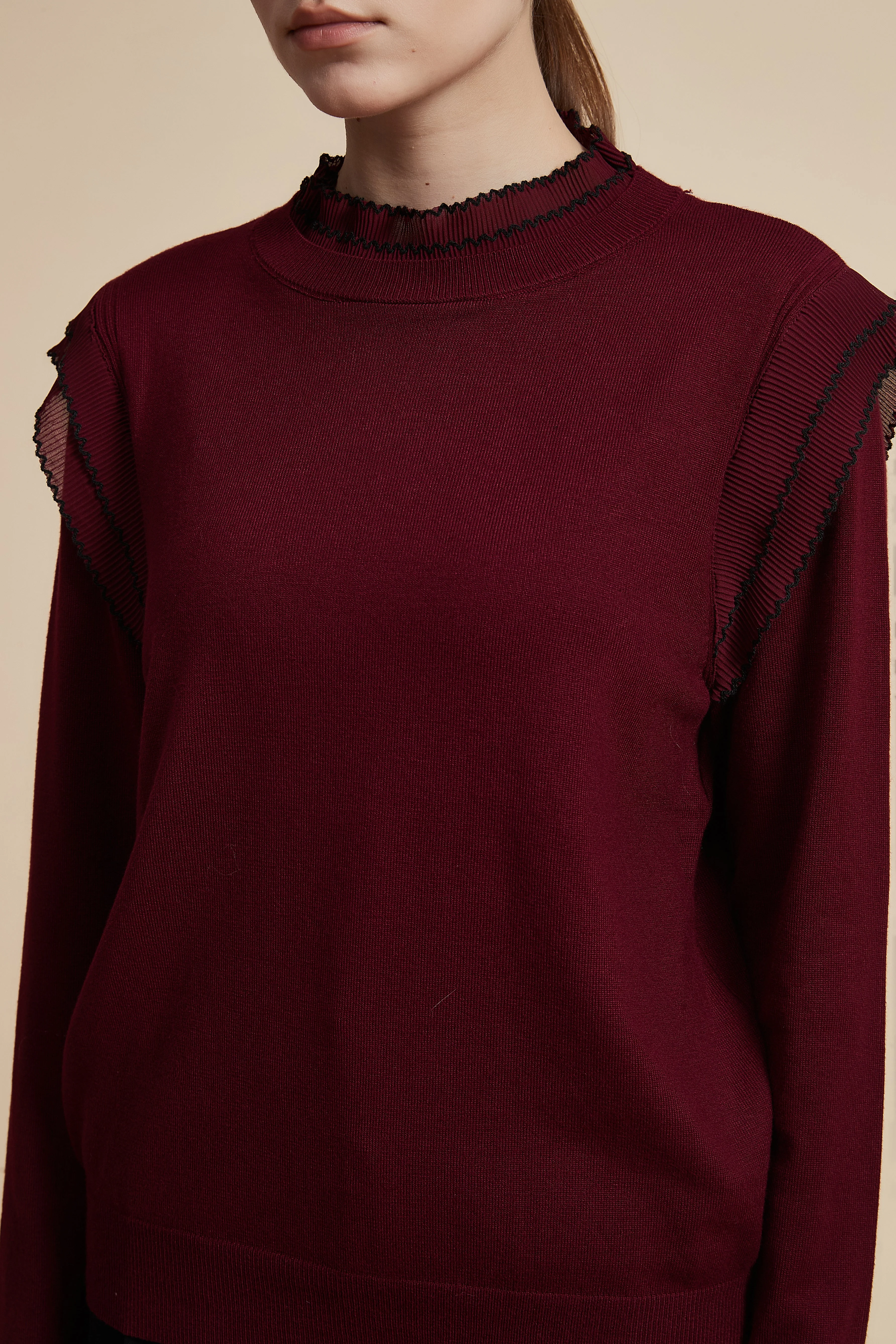 Solid Long Sleeve Cropped Sweater - Image 3
