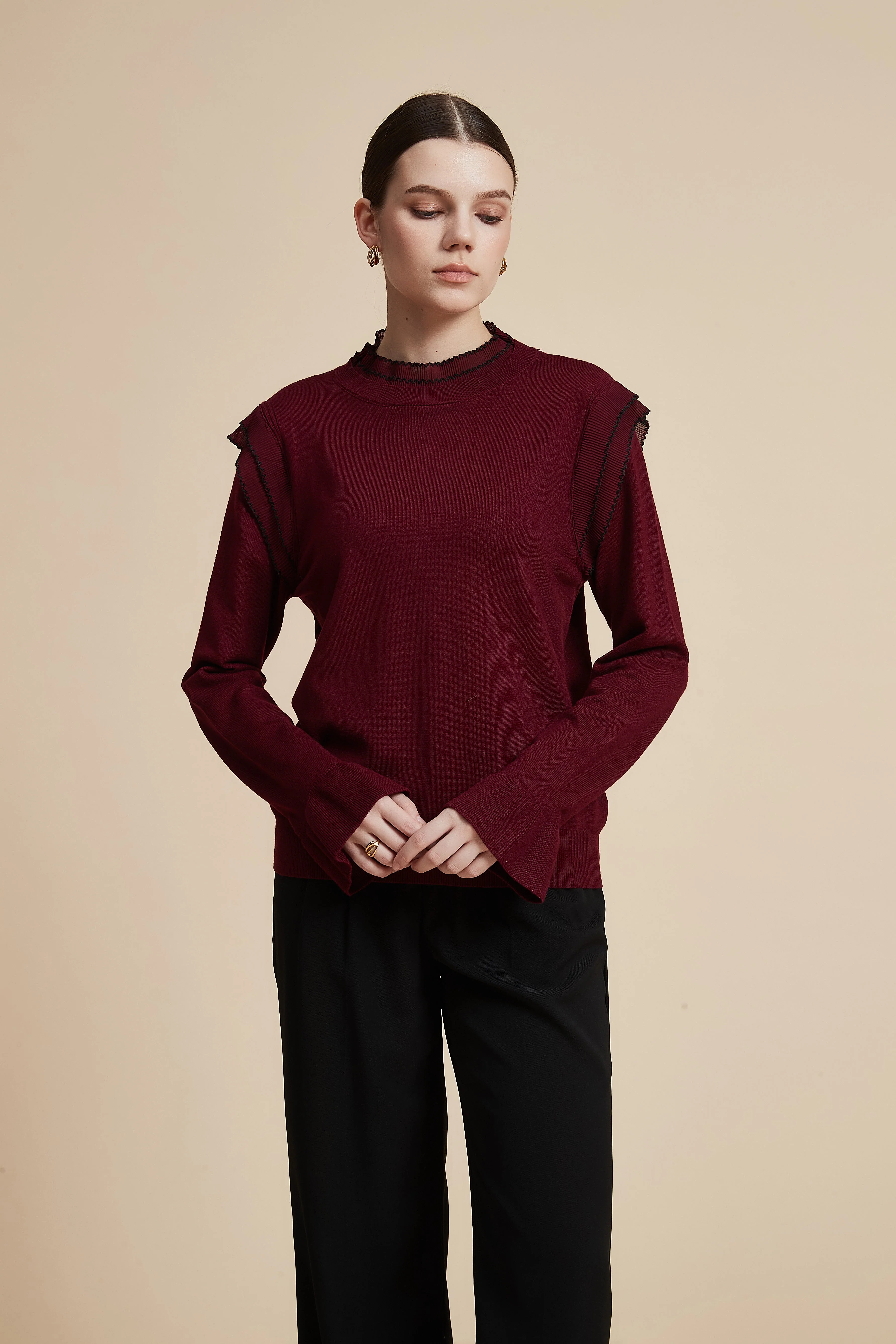 Solid Long Sleeve Cropped Sweater - Image 6