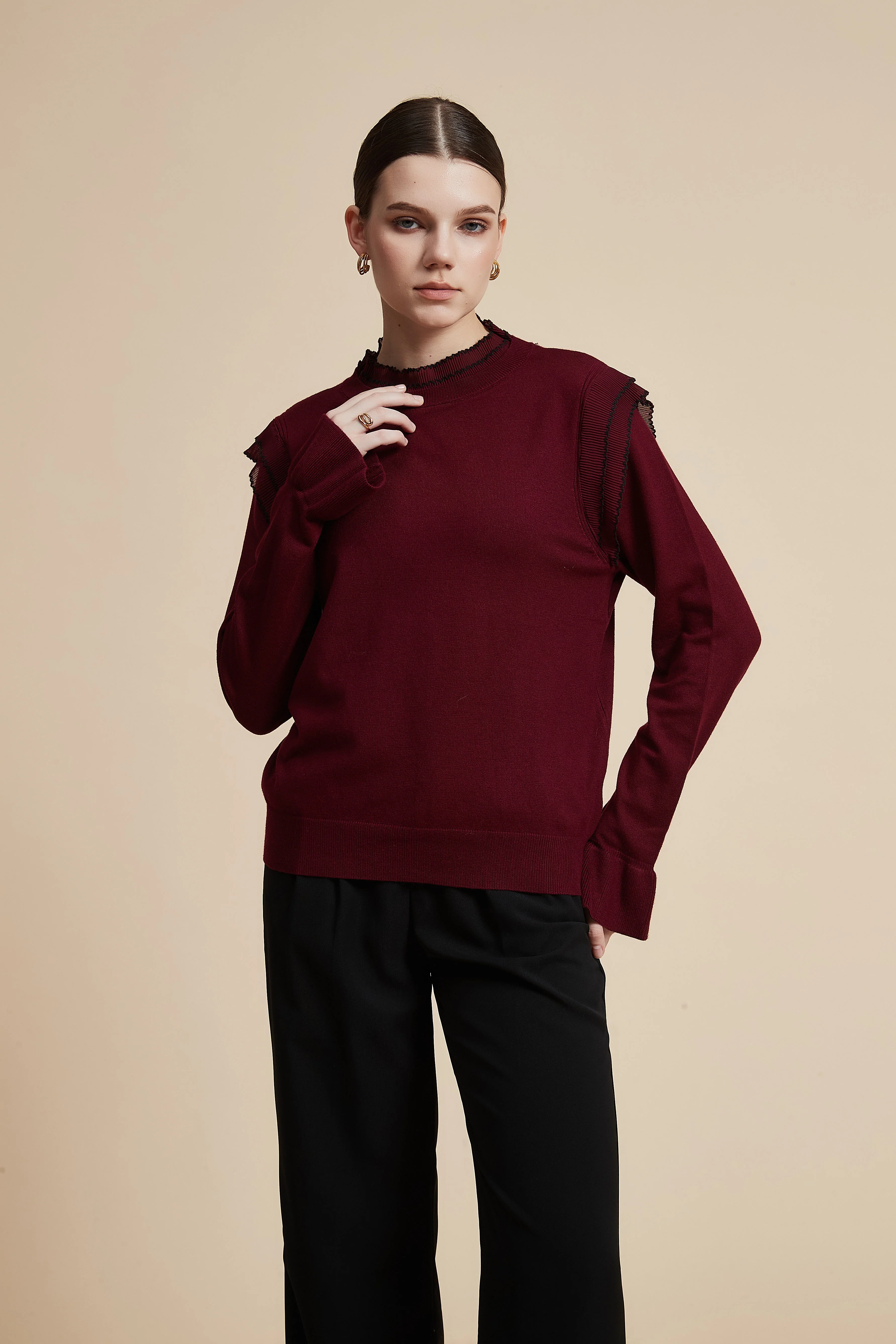 Solid Long Sleeve Cropped Sweater - Image 7
