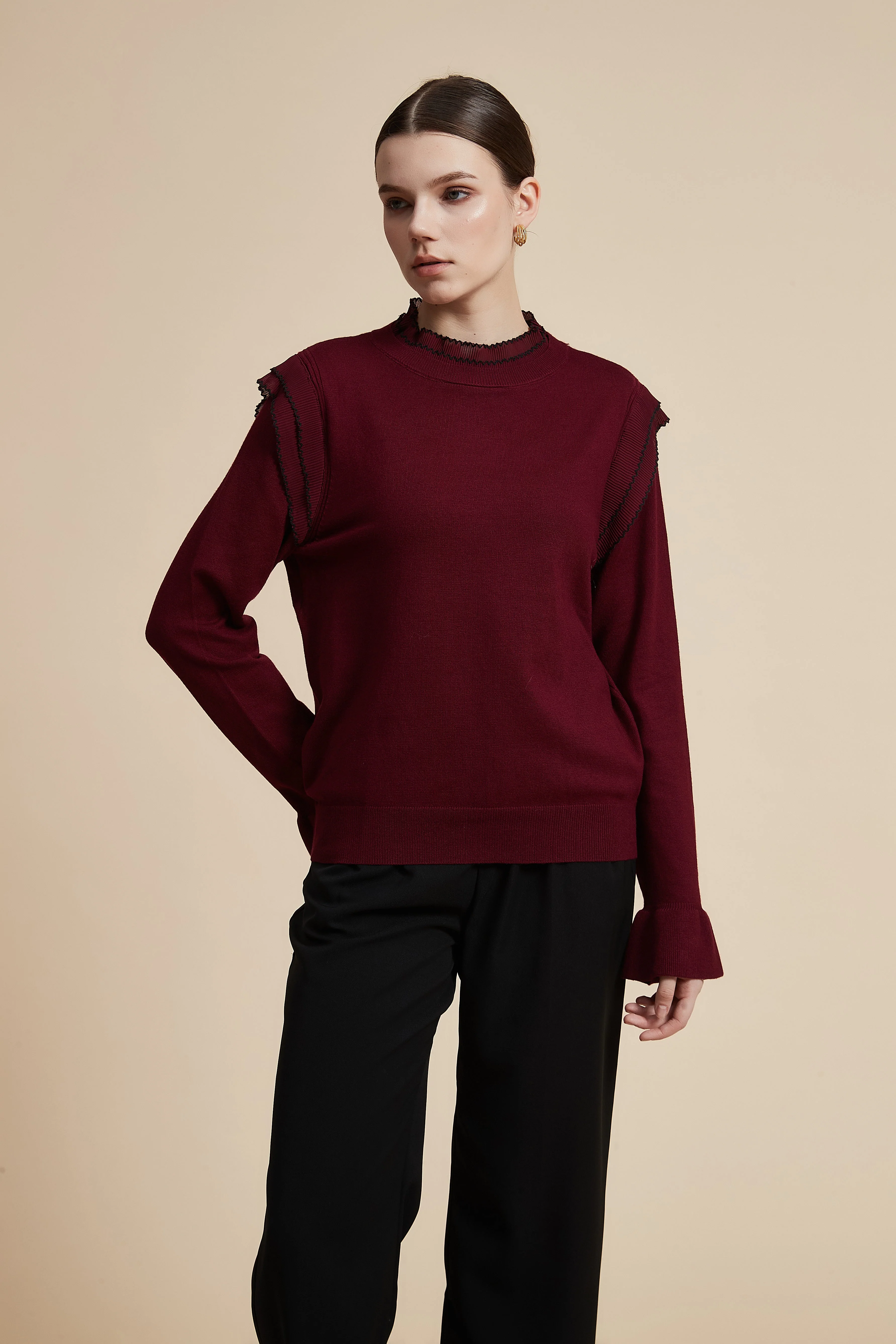 Solid Long Sleeve Cropped Sweater - Image 8