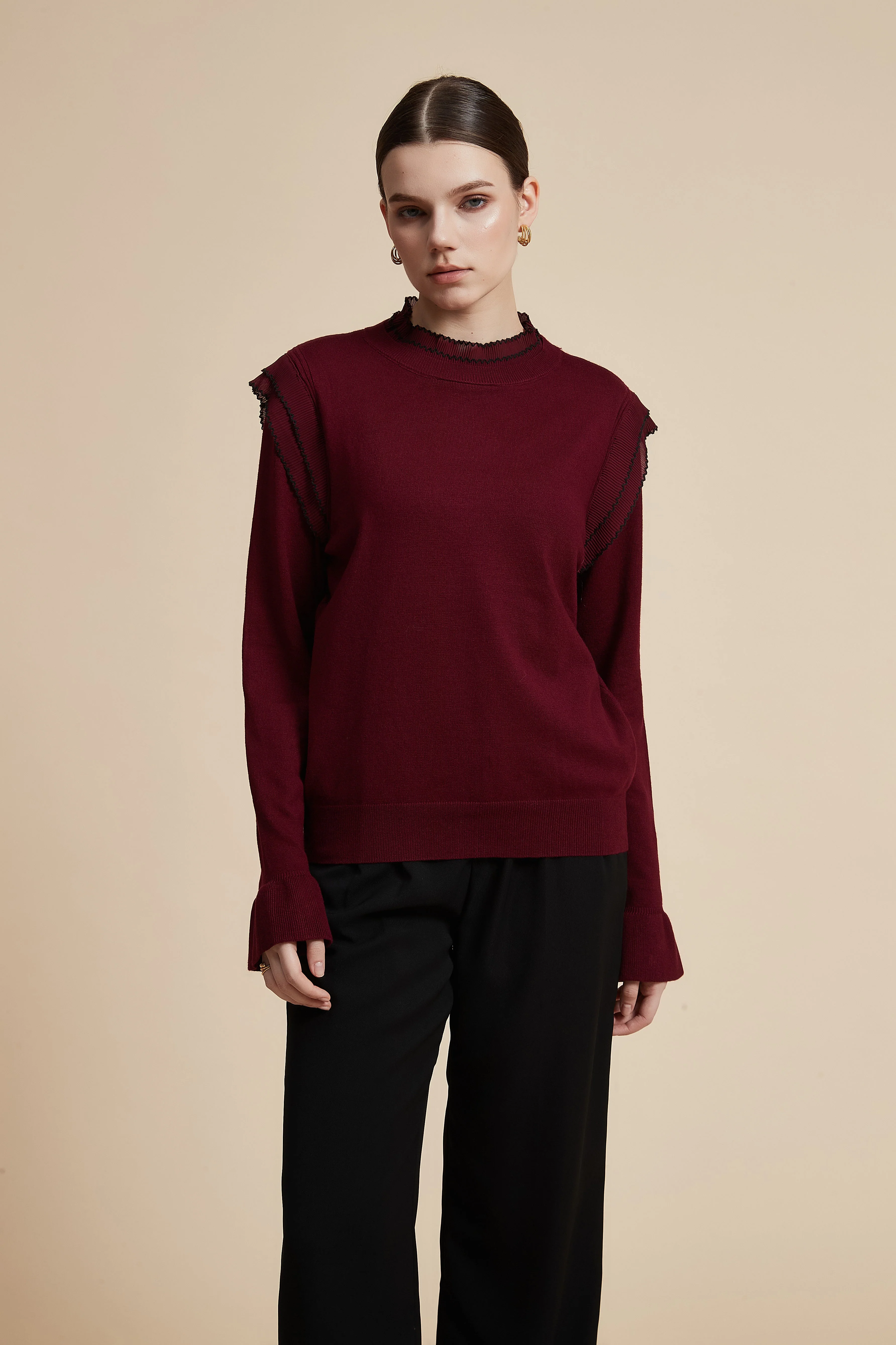 Solid Long Sleeve Cropped Sweater - Image 9