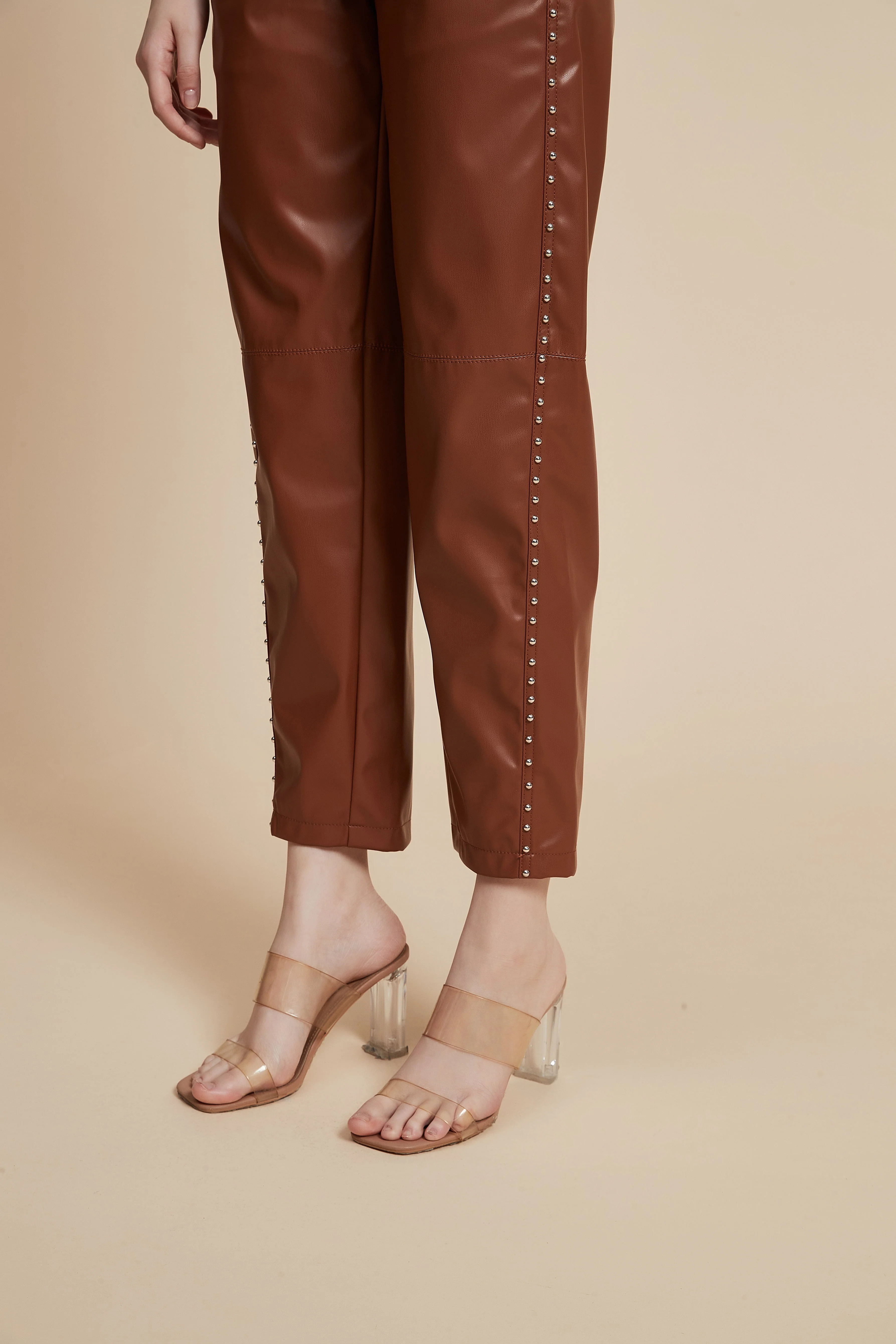 Embellished Leather Pants with Pockets - Image 7