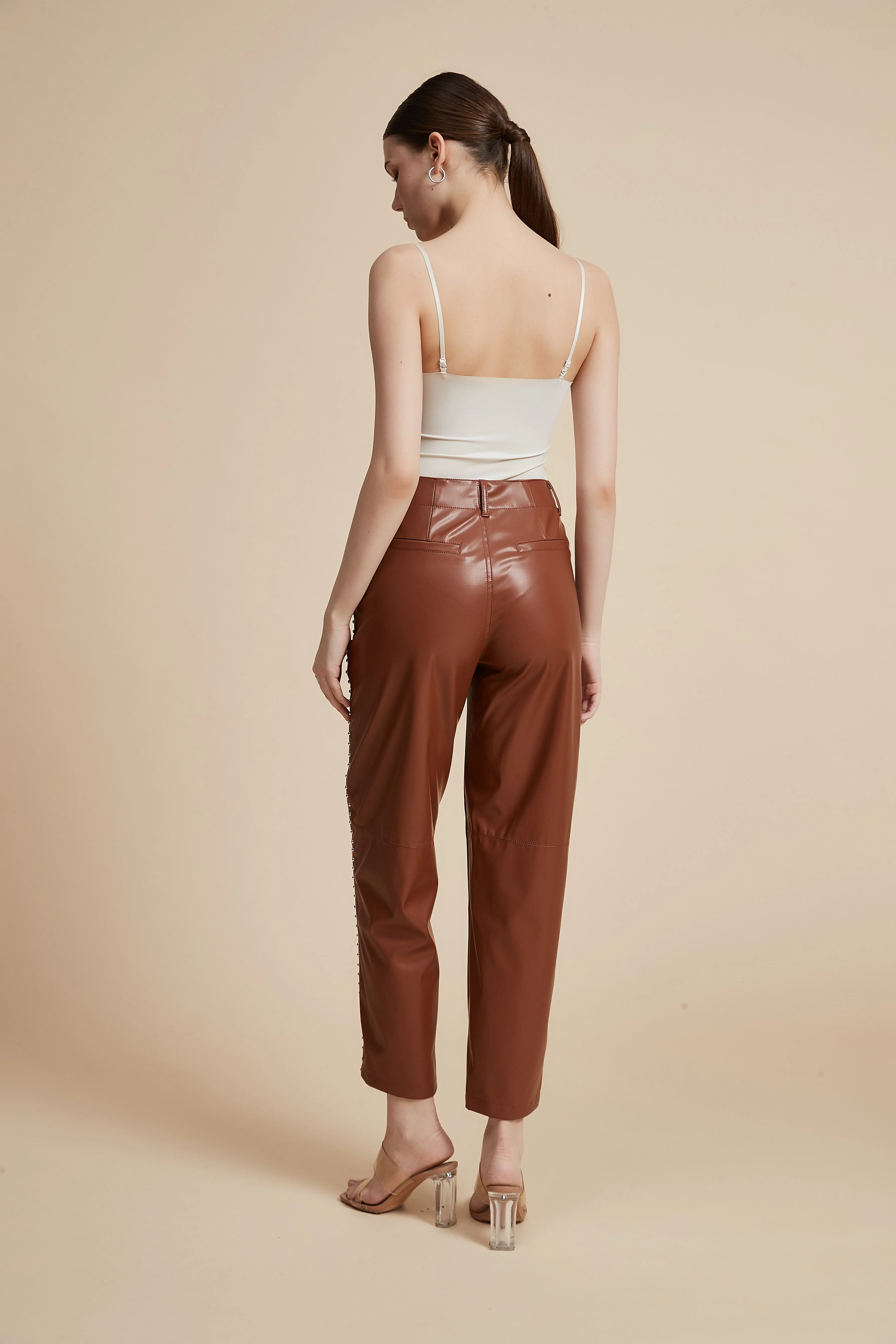Embellished Leather Pants with Pockets - Image 8