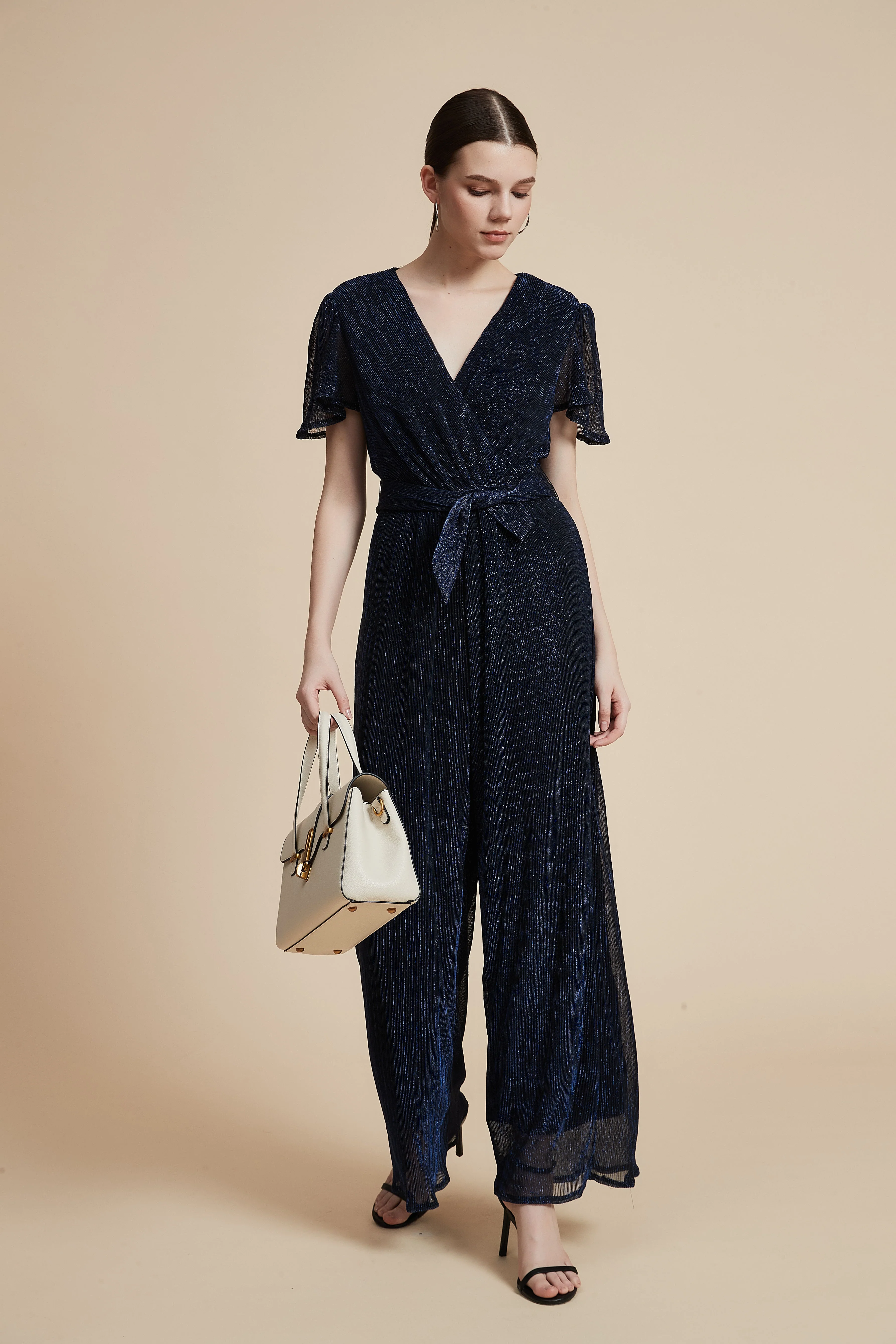 Short-Sleeved Jumpsuit With Waist Tie - Image 3