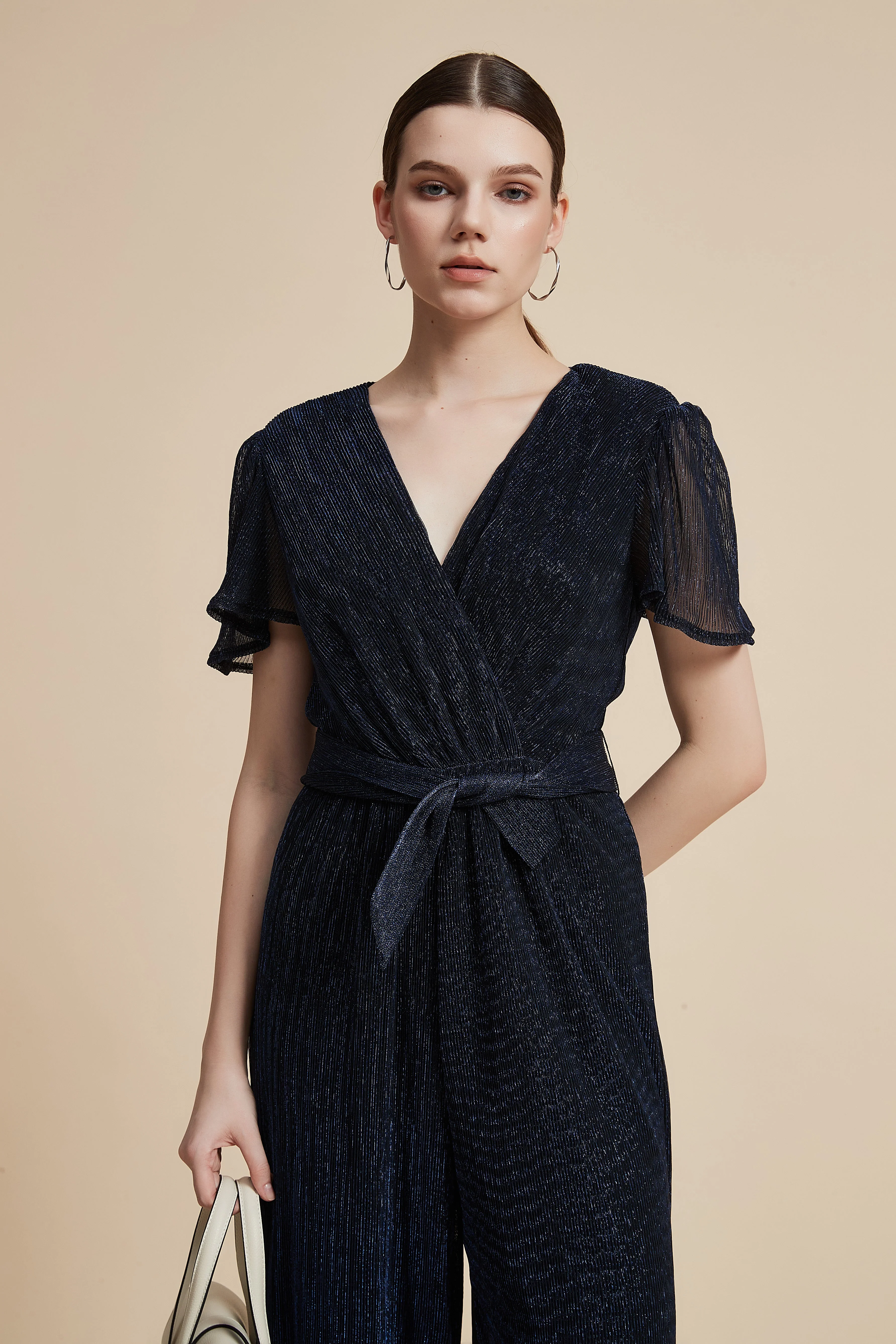 Short-Sleeved Jumpsuit With Waist Tie - Image 4