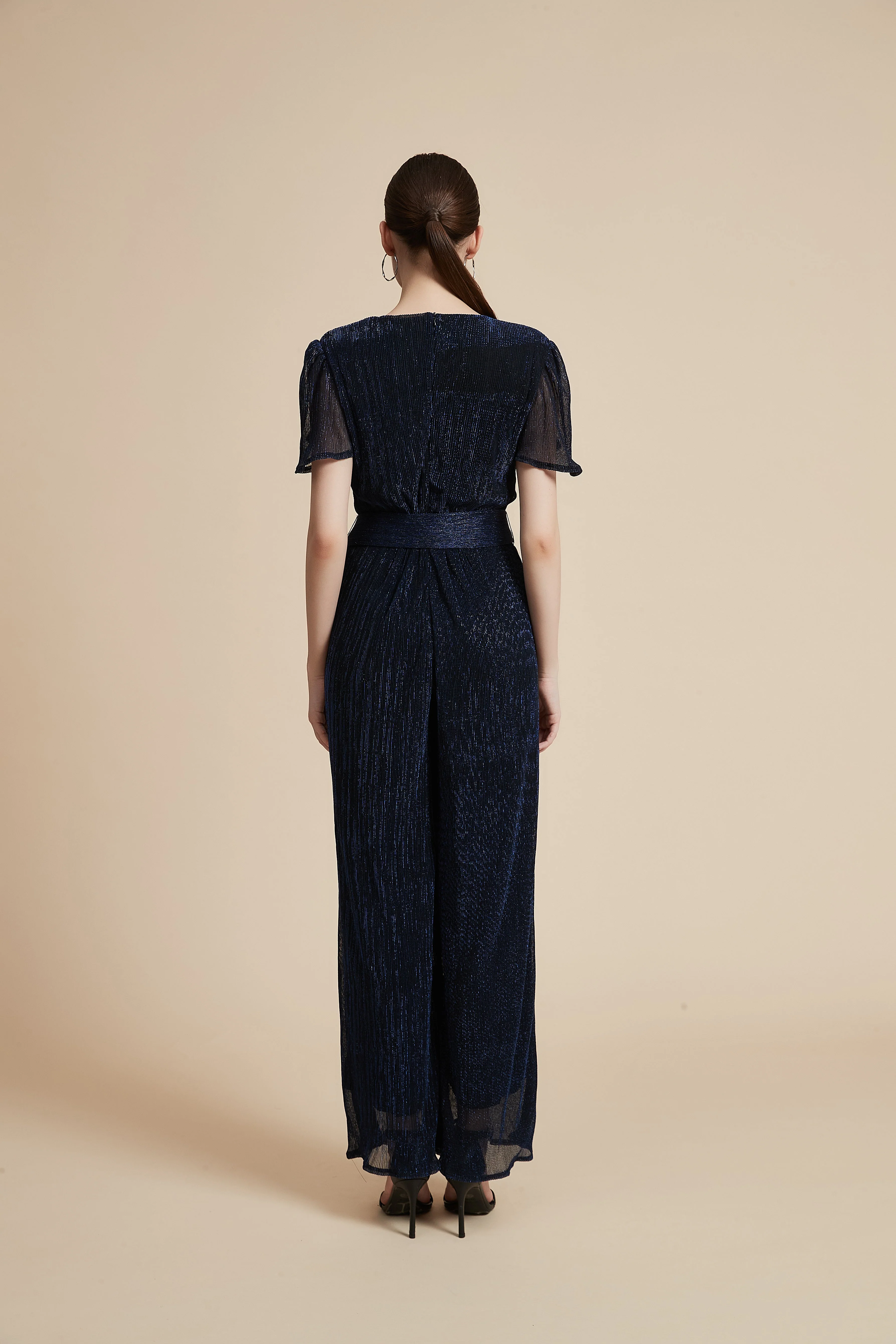 Short-Sleeved Jumpsuit With Waist Tie - Image 6