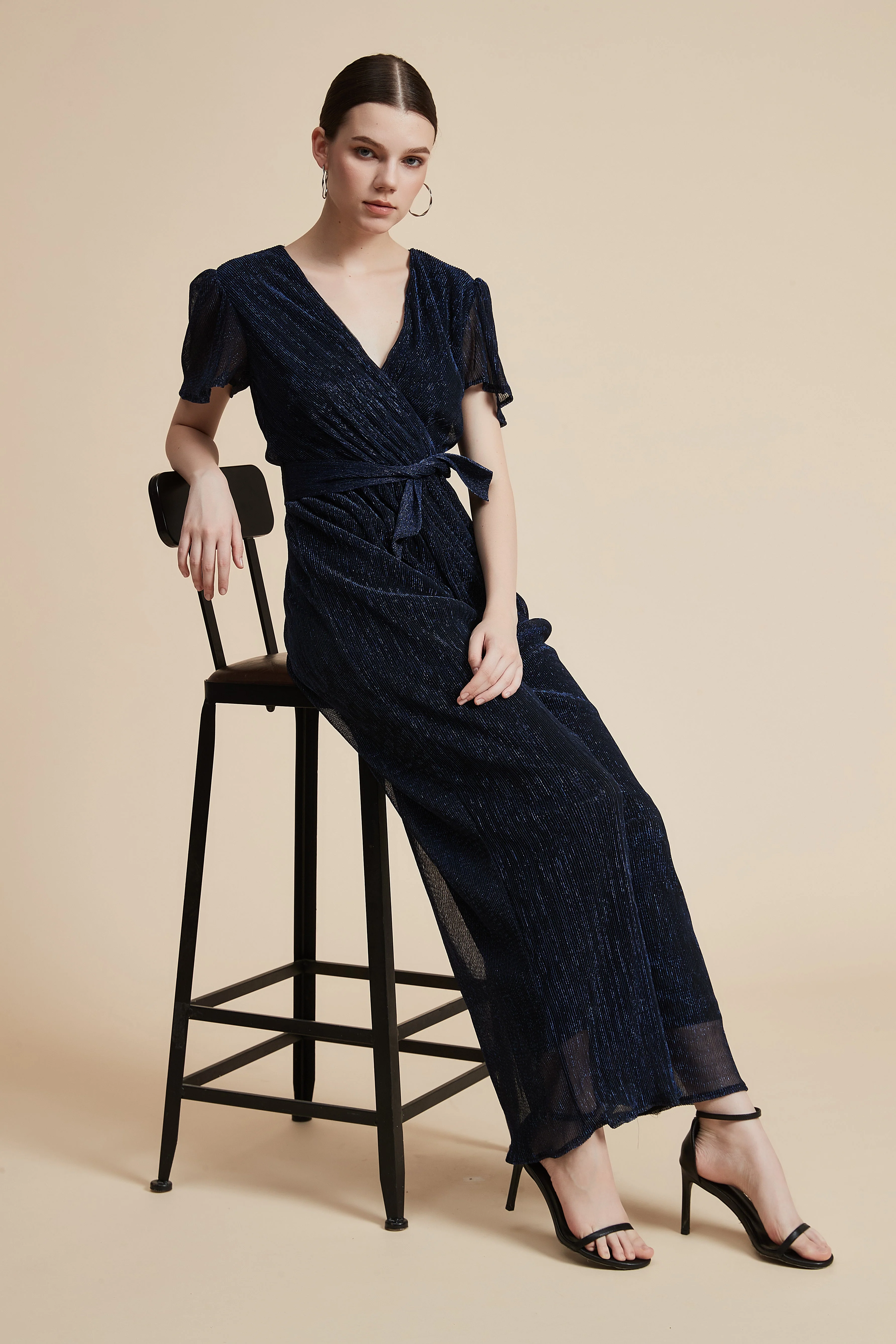 Short-Sleeved Jumpsuit With Waist Tie - Image 7