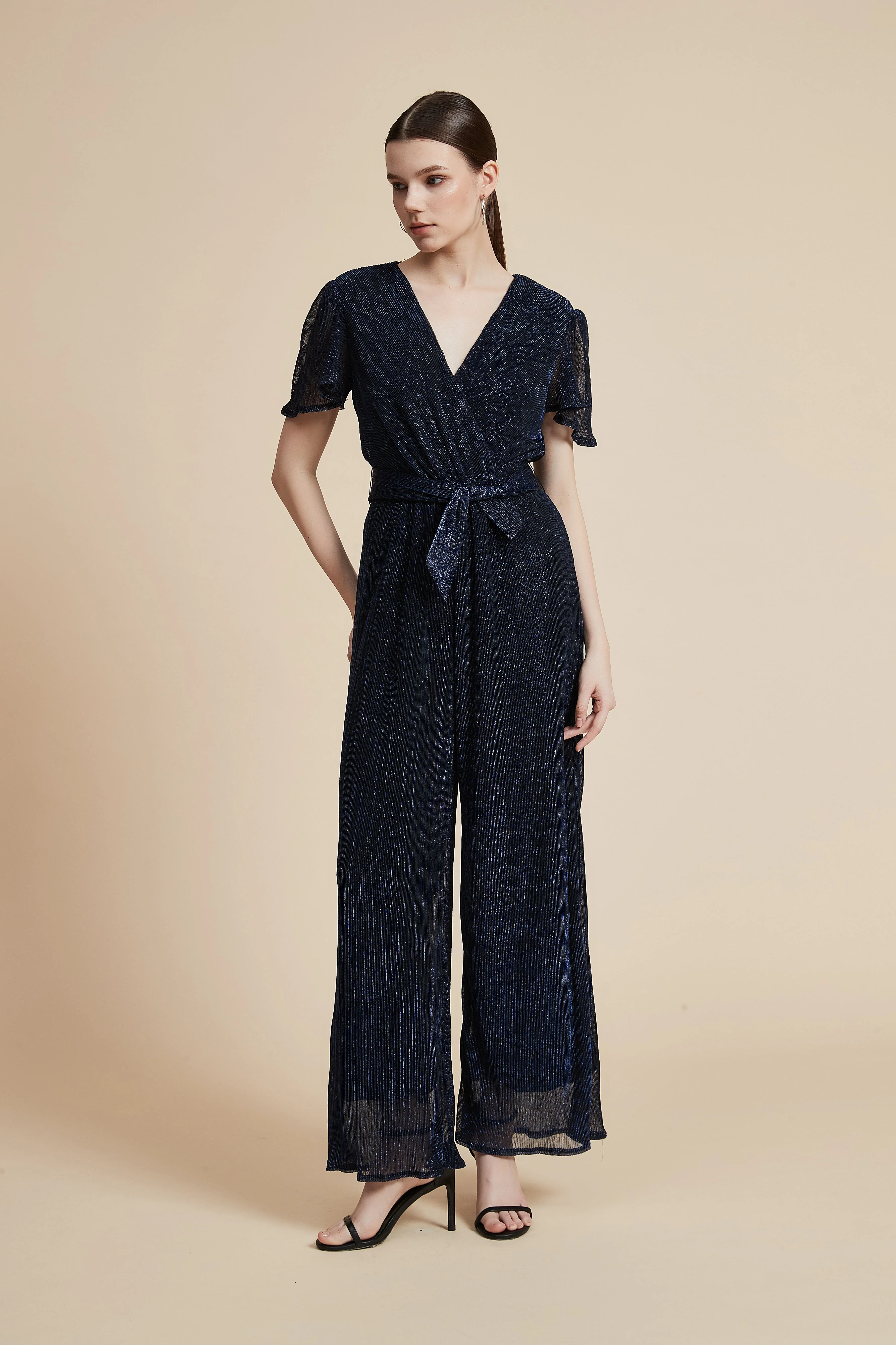 Short-Sleeved Jumpsuit With Waist Tie - Image 8