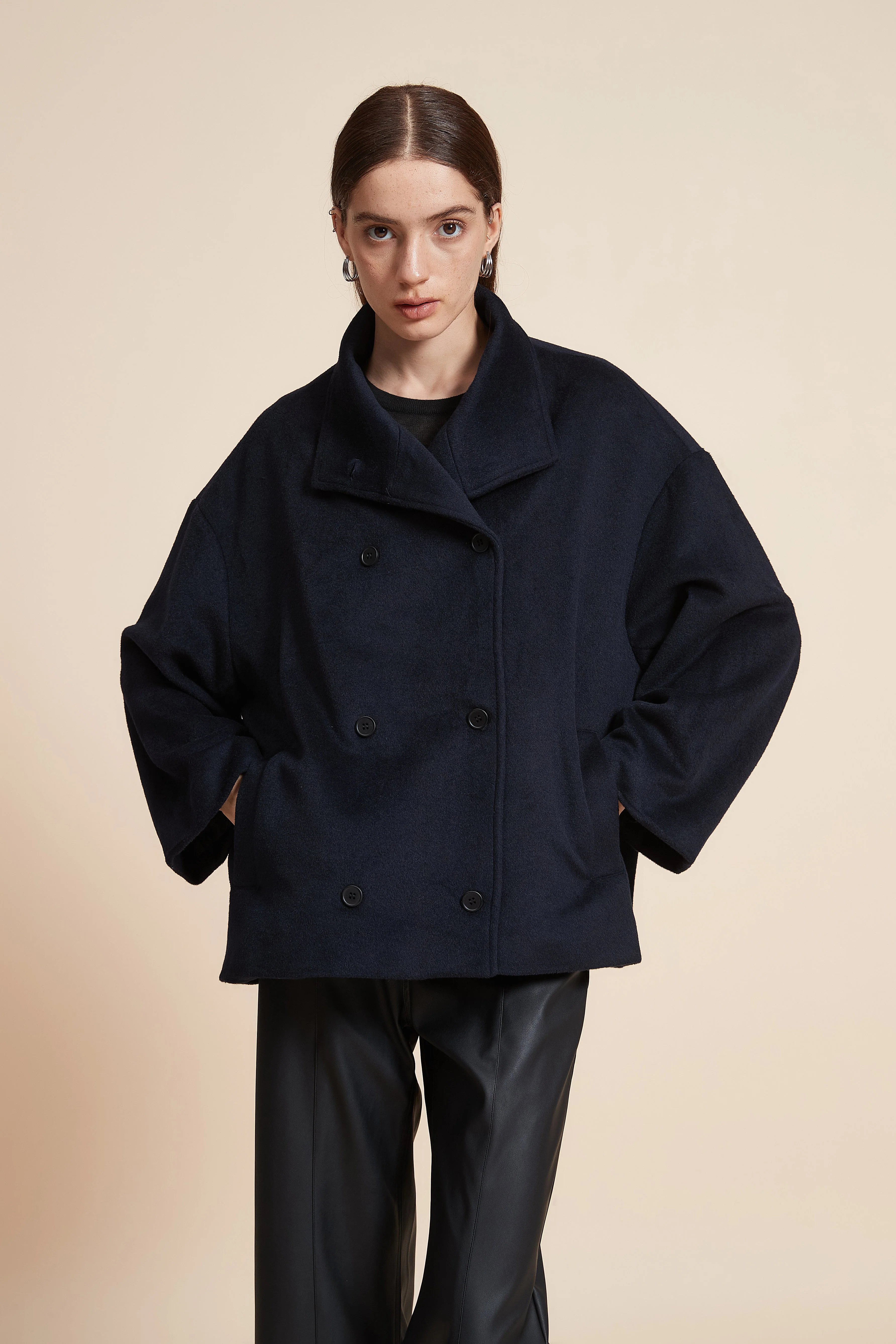 Plain Short Jacket With Wide Sleeves