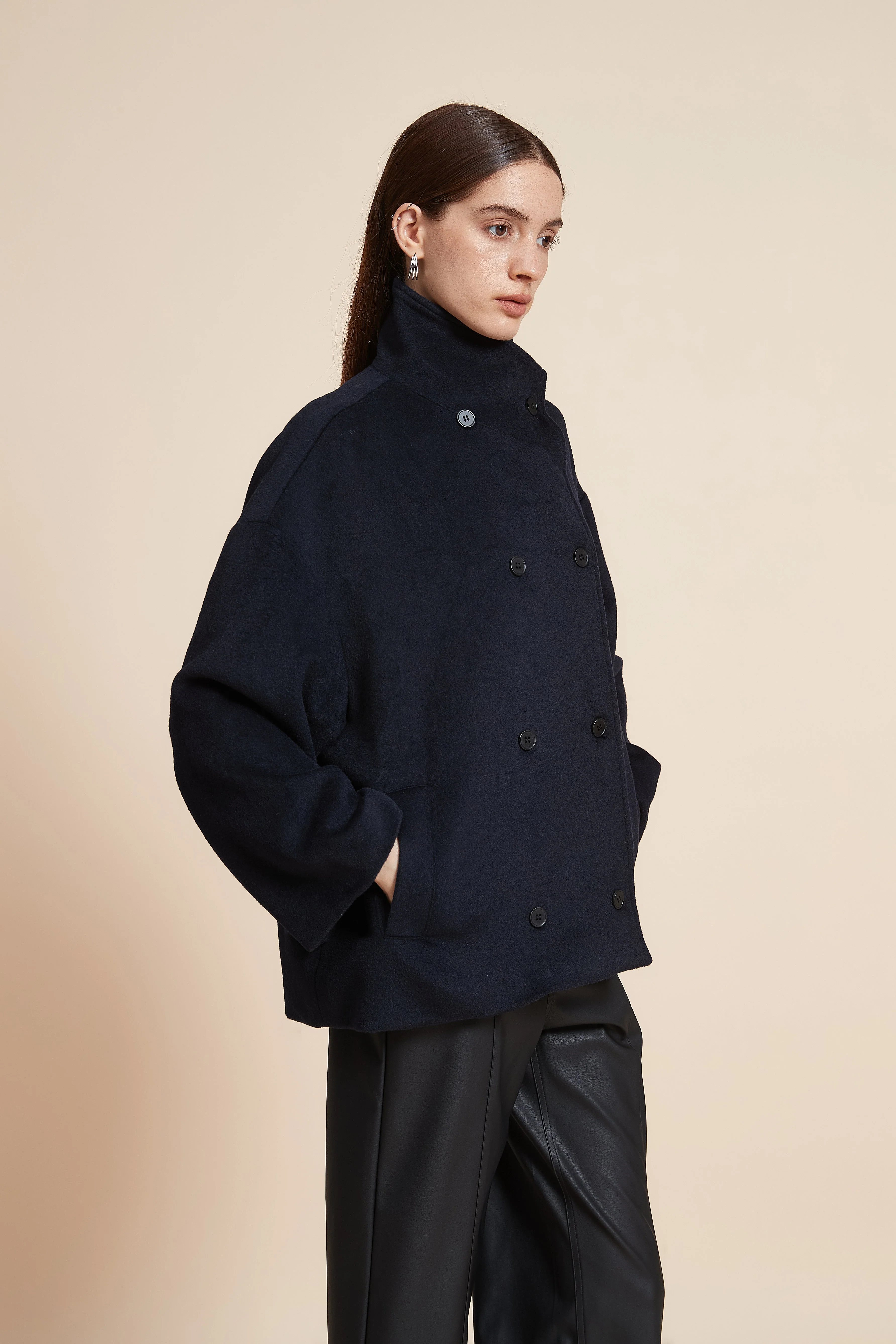 Plain Short Jacket With Wide Sleeves - Image 3