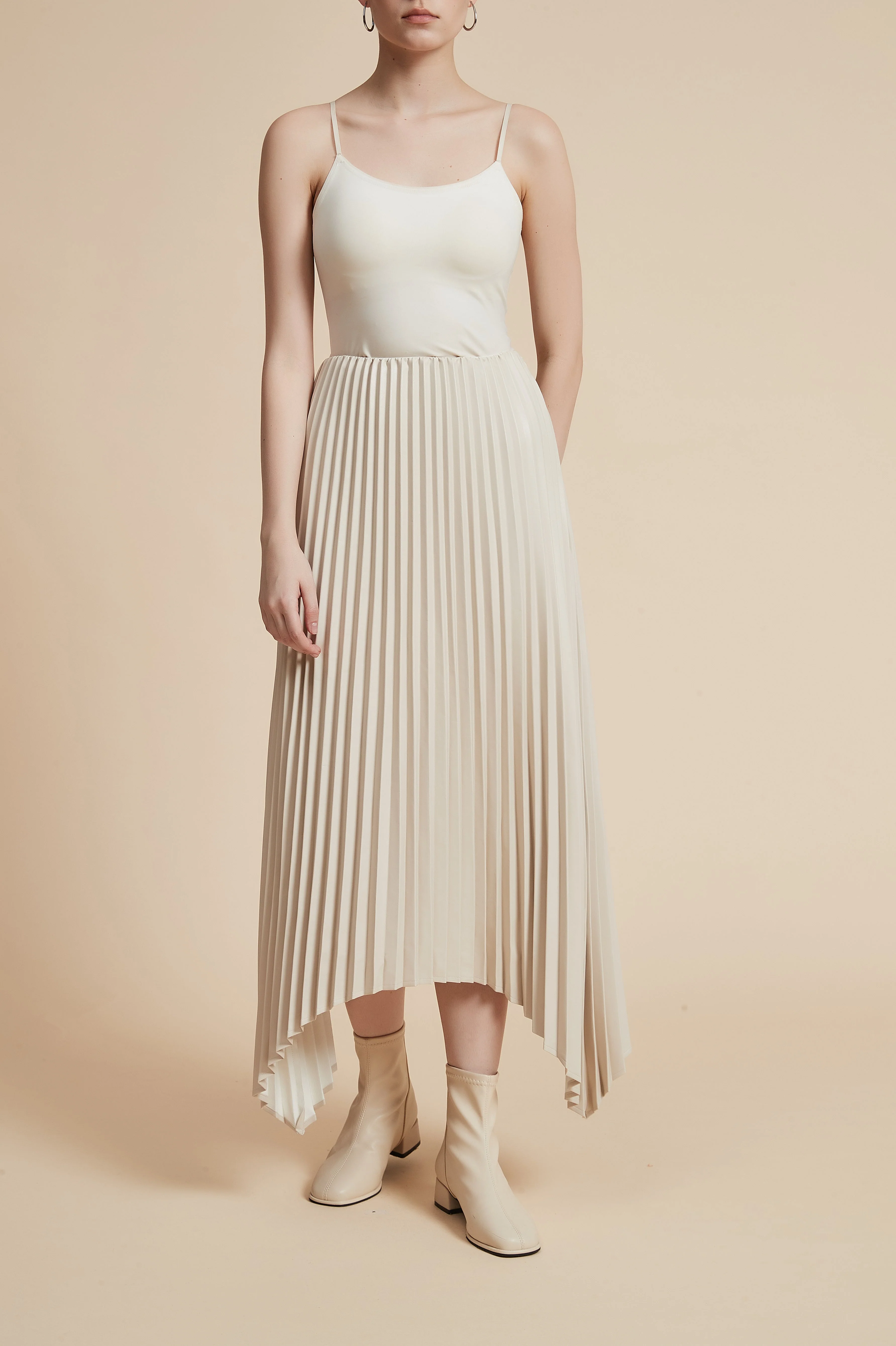 Plain Pleated Midi Skirt