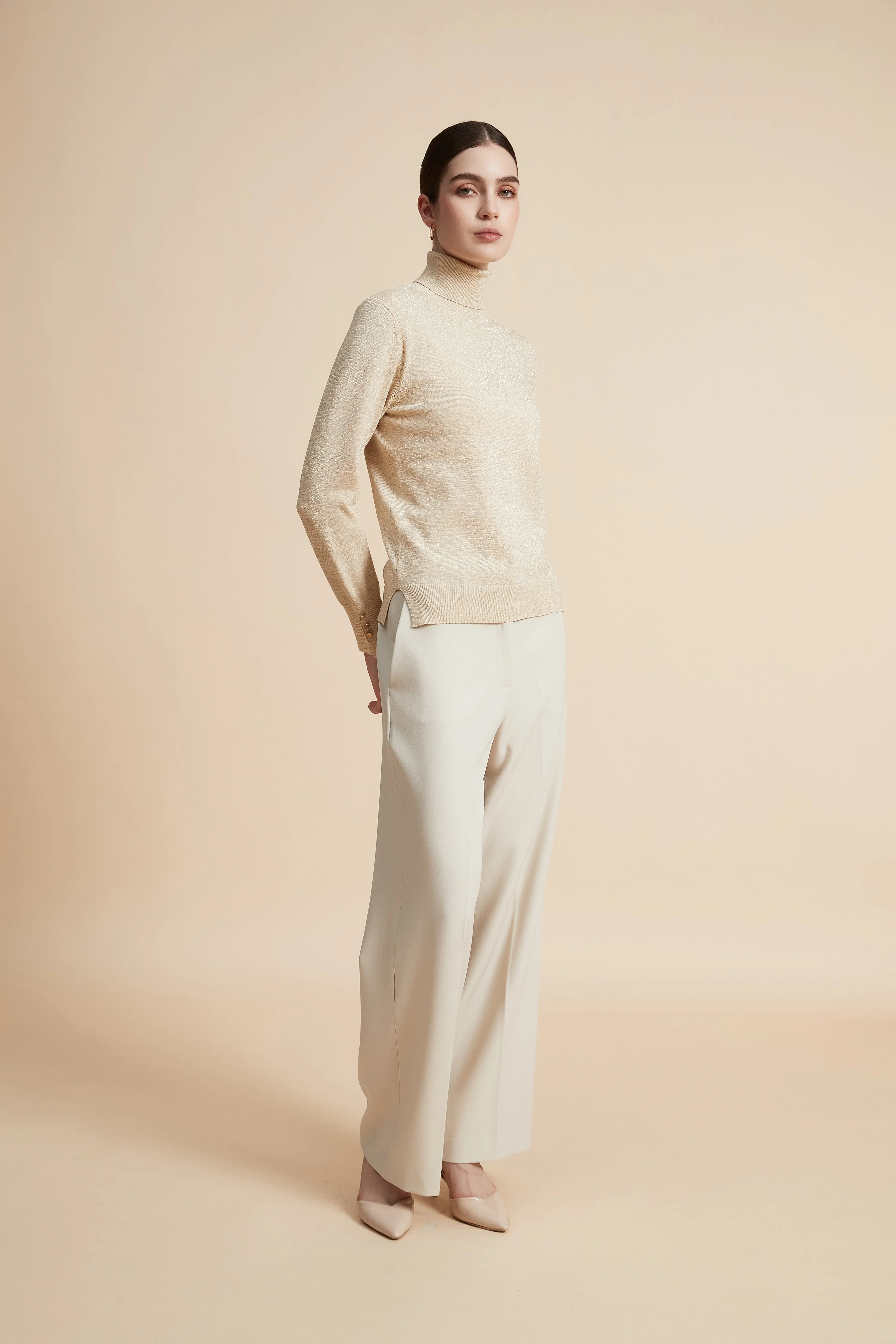 Solid Long Sleeve High Neck Sweater - Image 2