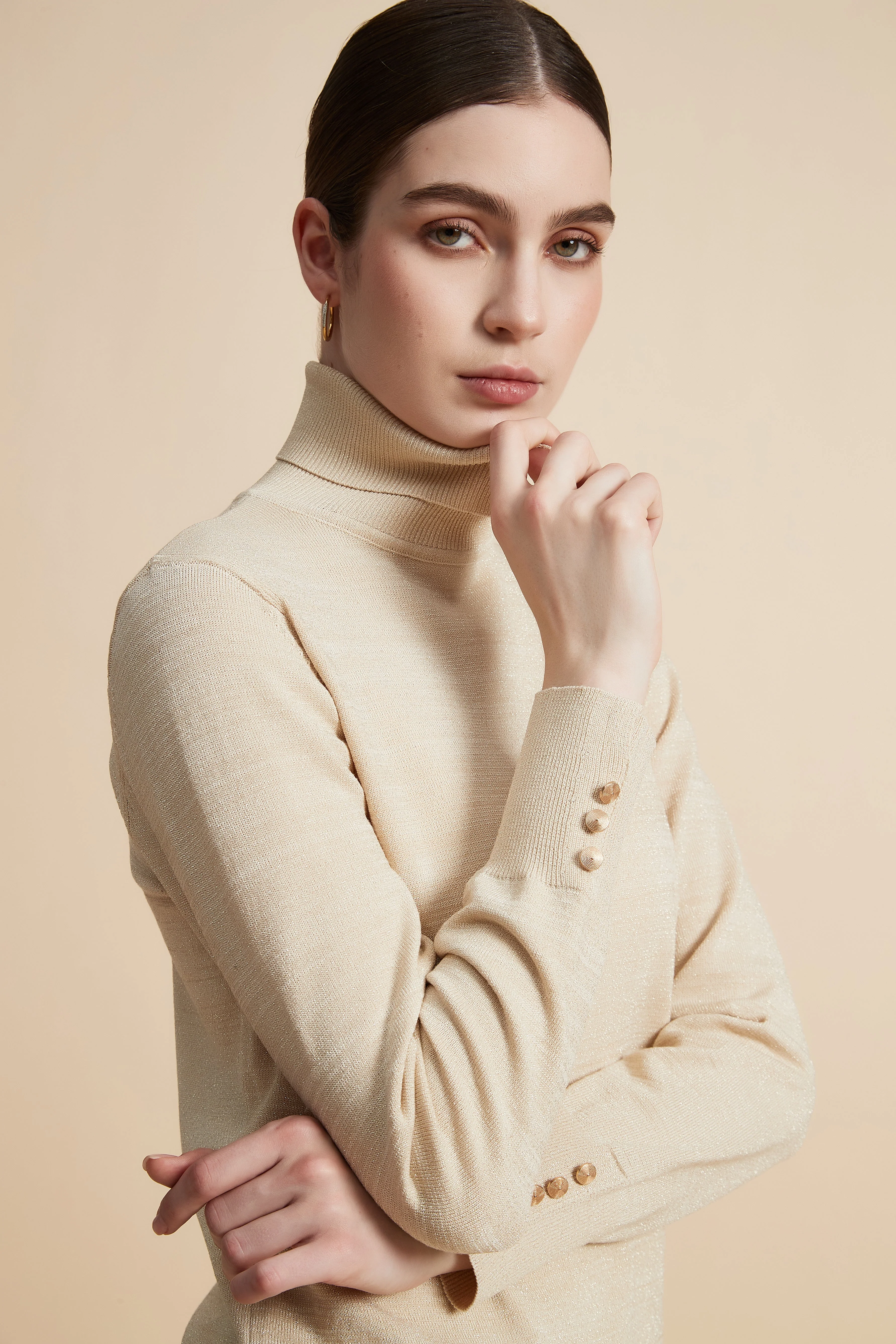 Solid Long Sleeve High Neck Sweater - Image 3