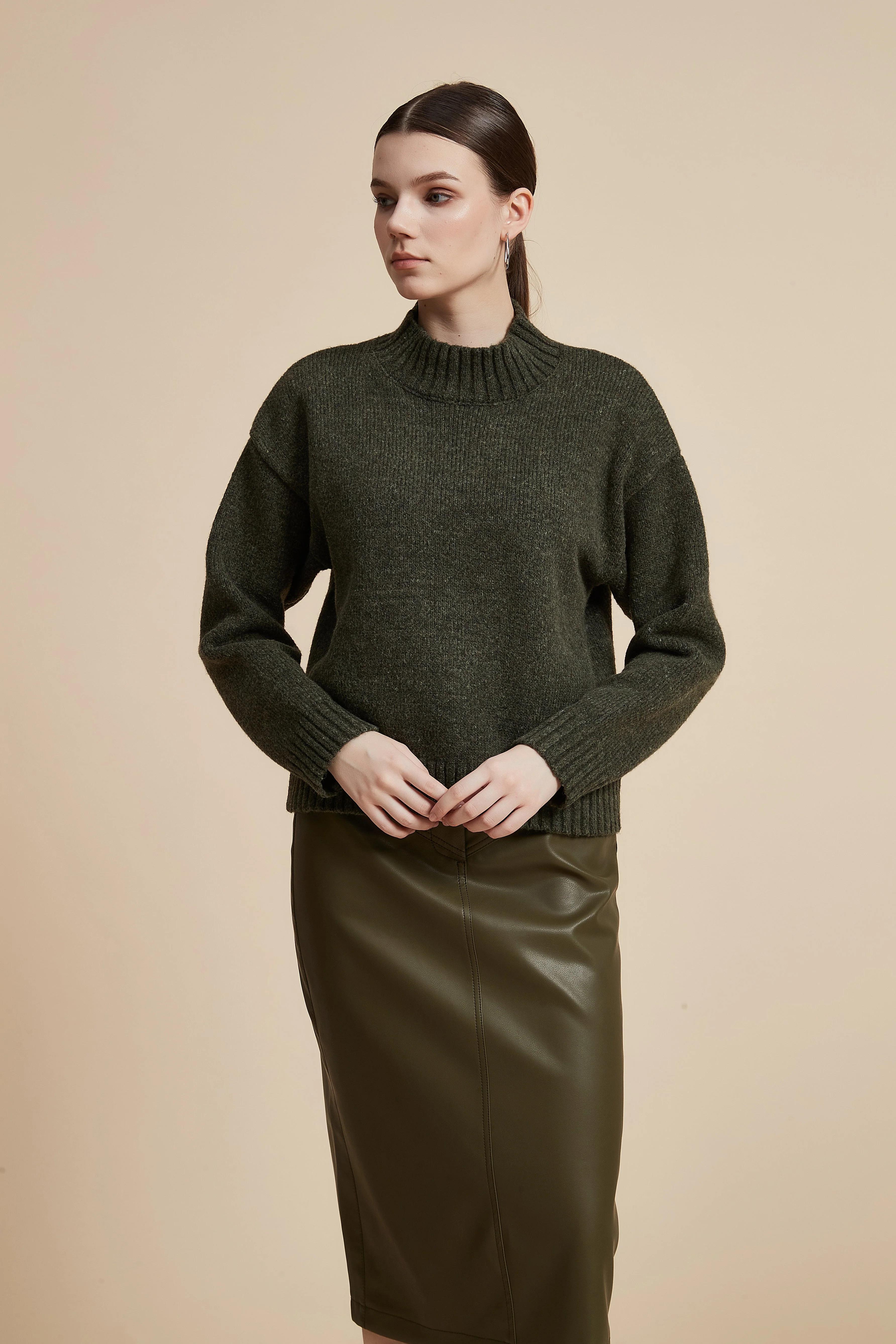 Solid Long Sleeve Waist-Length Sweater - Image 2