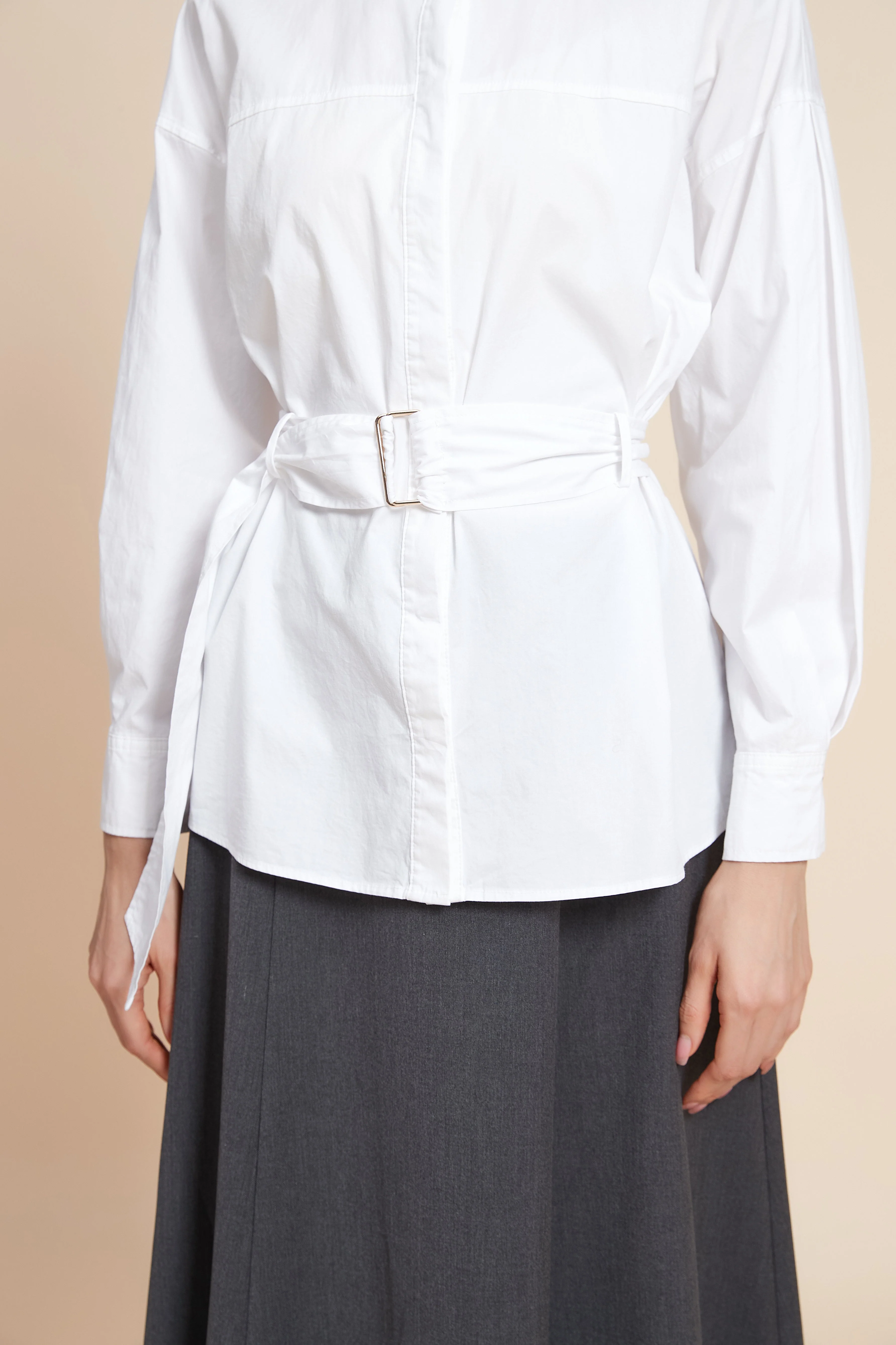 Plain Long Sleeve Blouse with Belt - Image 5