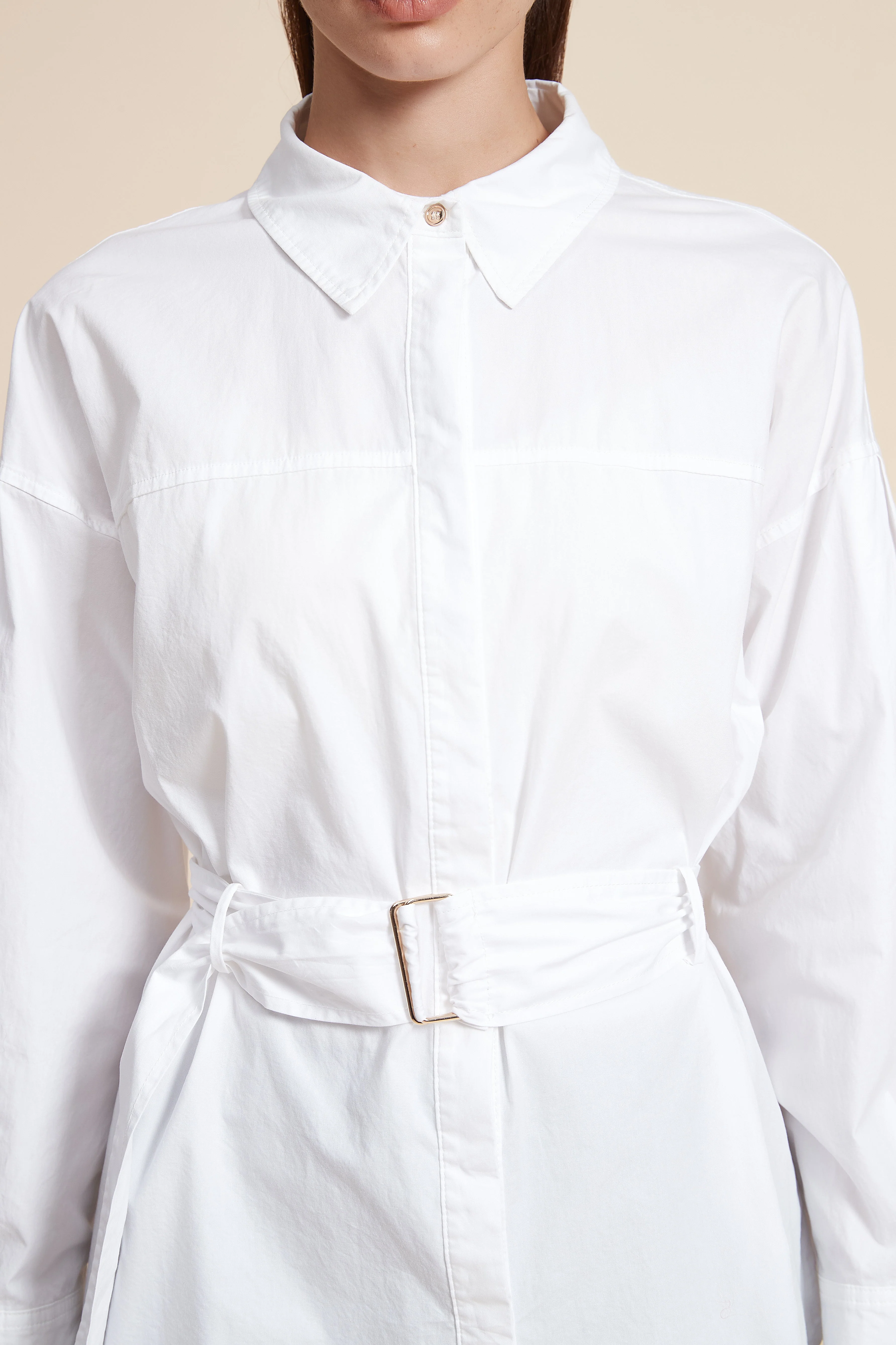 Plain Long Sleeve Blouse with Belt - Image 6