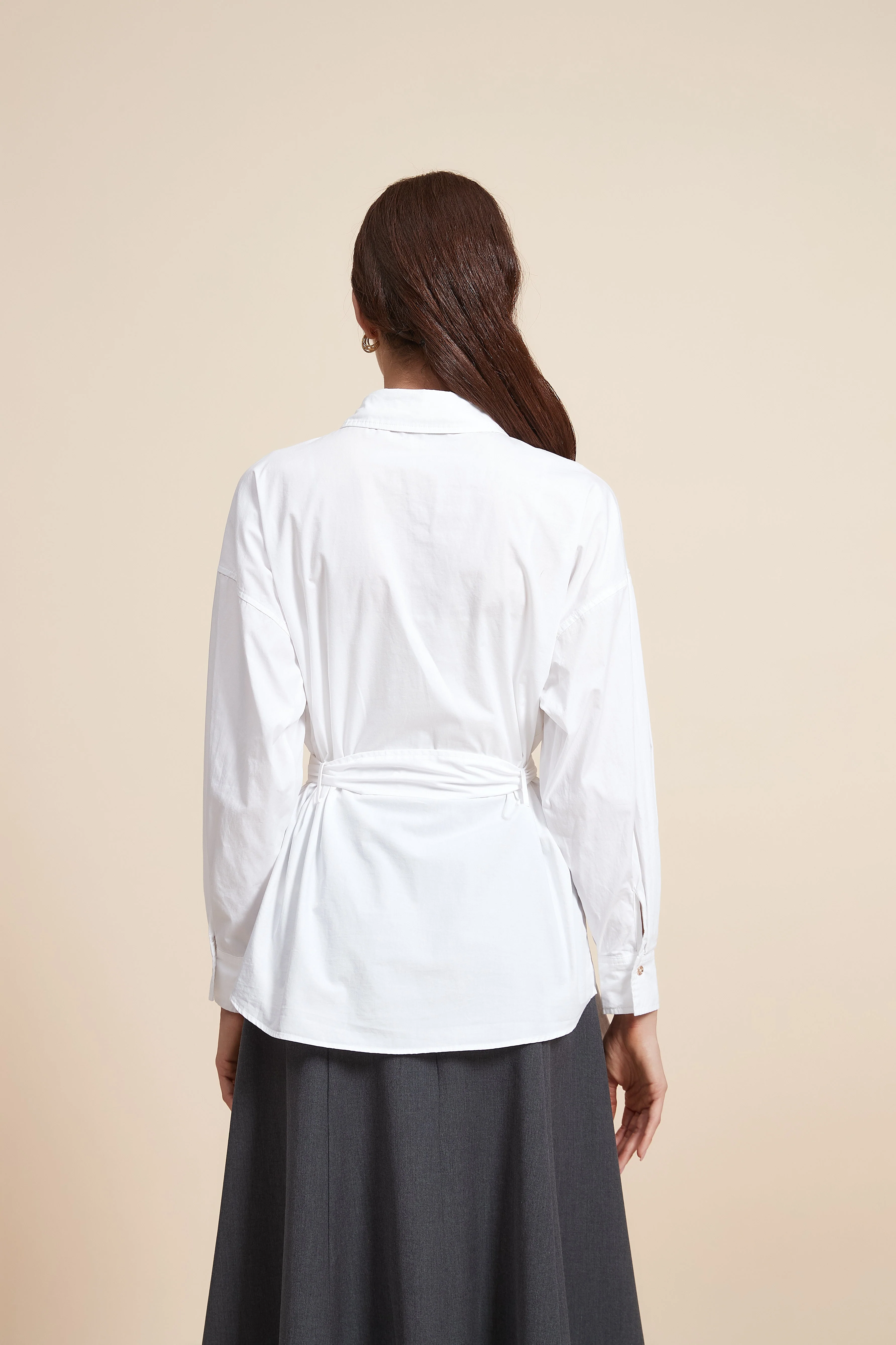 Plain Long Sleeve Blouse with Belt - Image 7