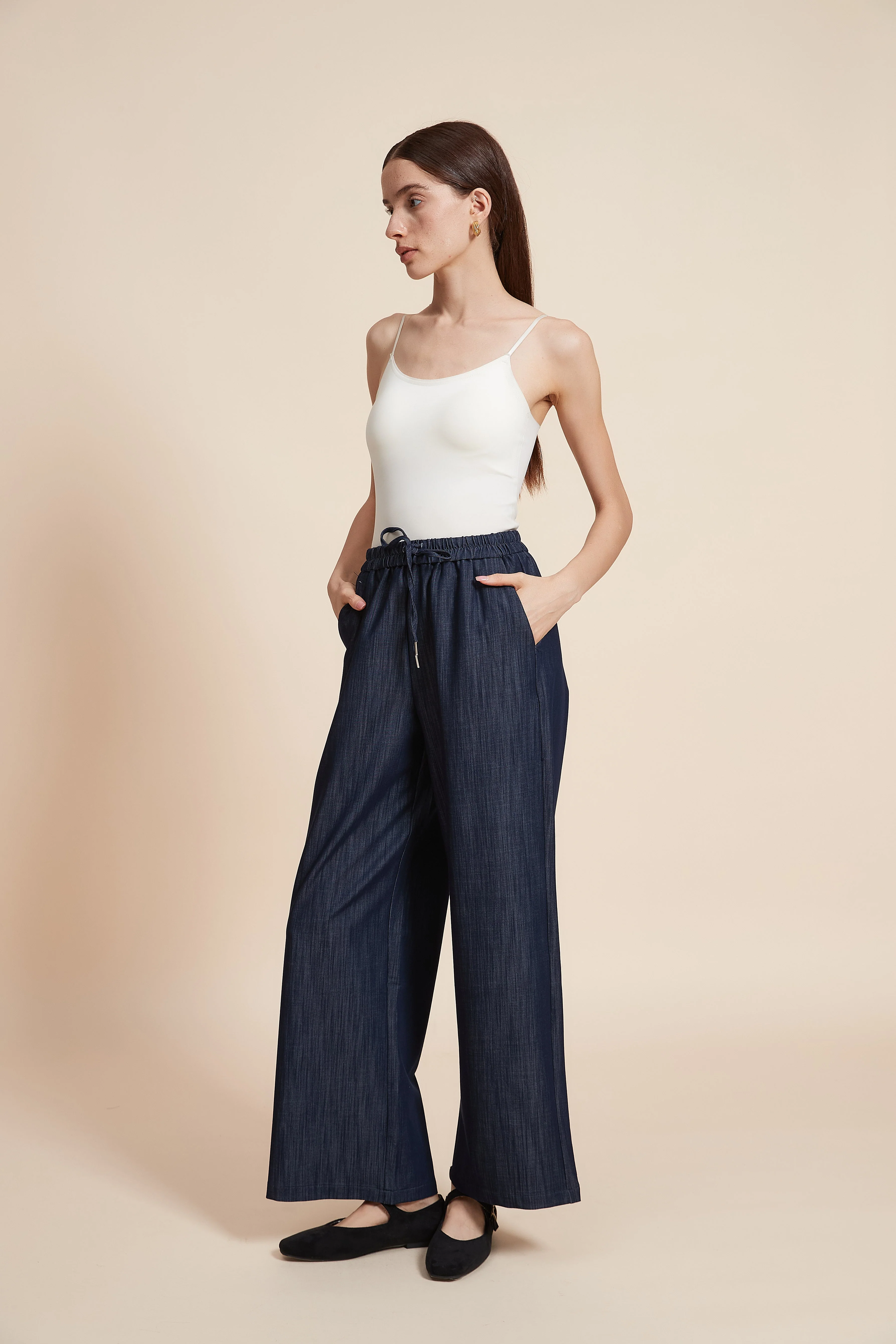 Plain Wide-Leg Long Pants