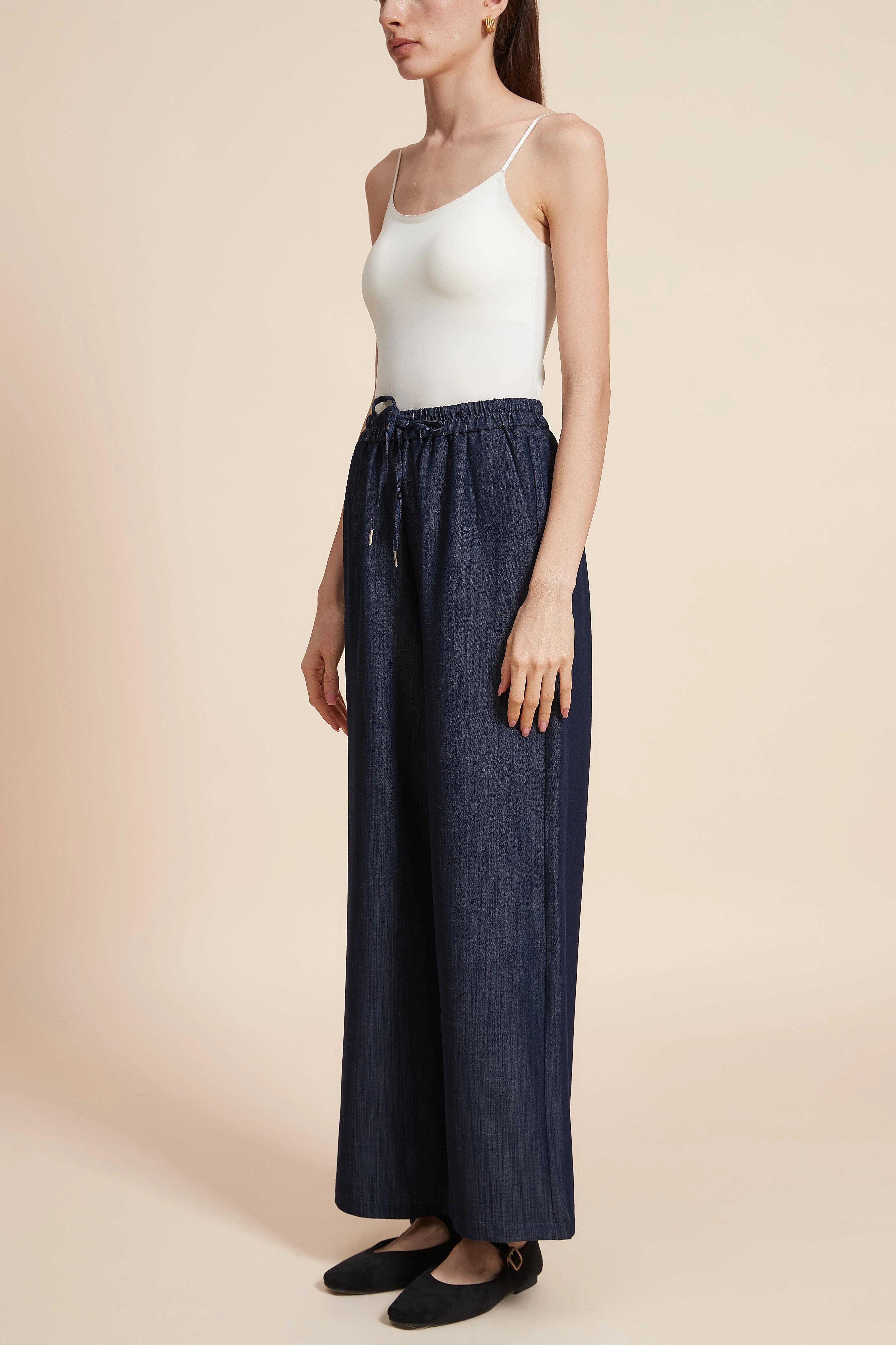 Plain Wide-Leg Long Pants - Image 3