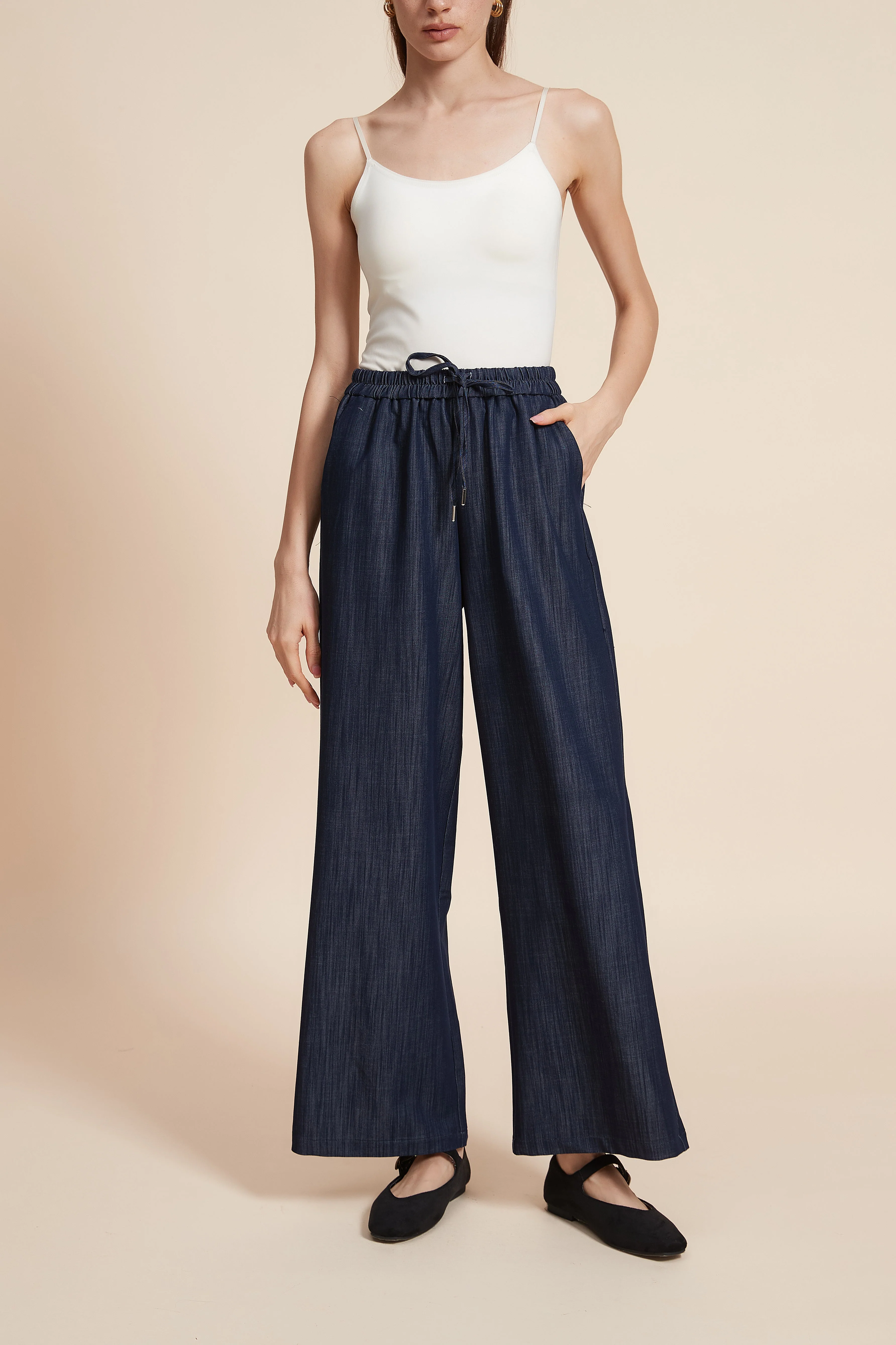 Plain Wide-Leg Long Pants - Image 4