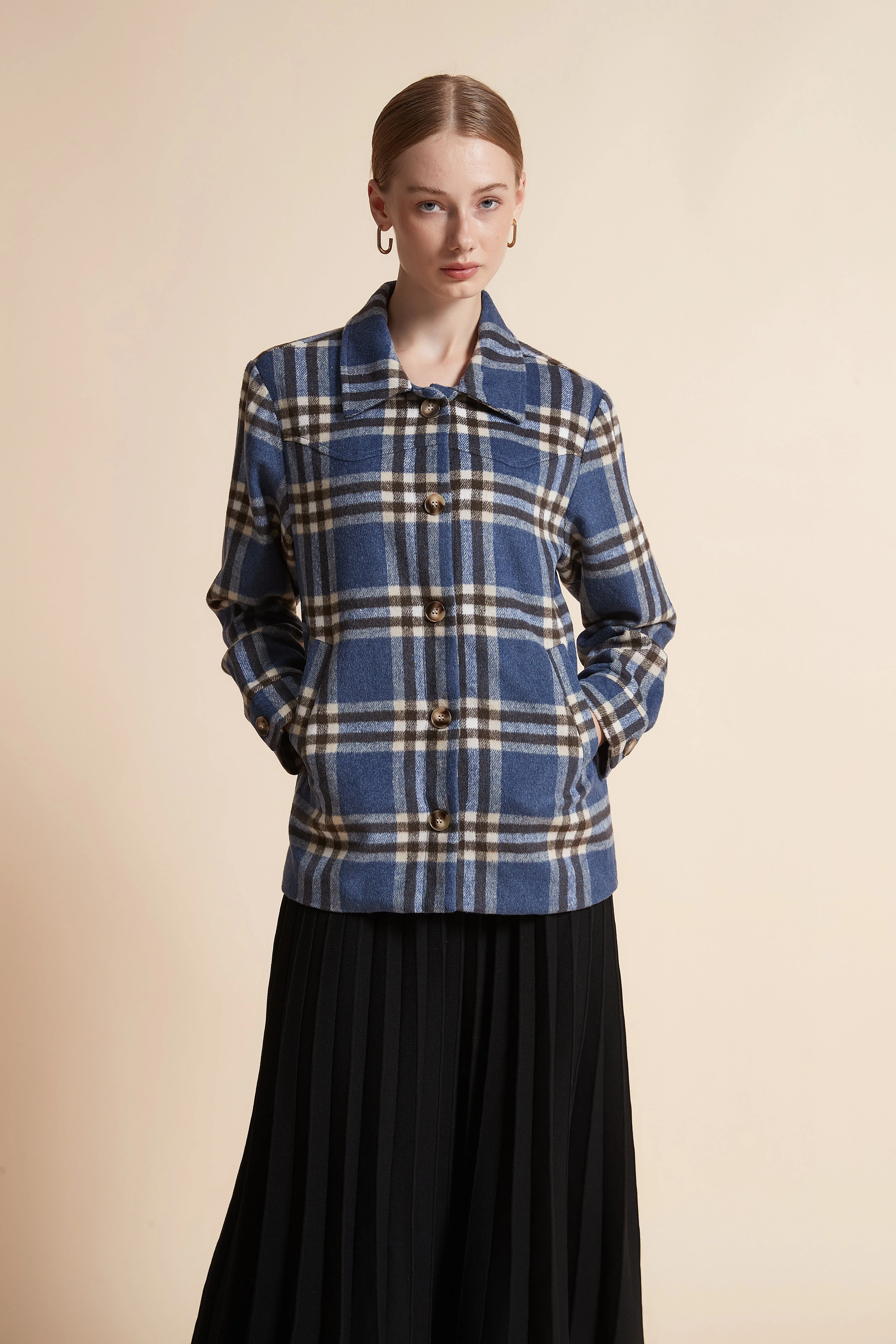 Checkered Button-Front Top