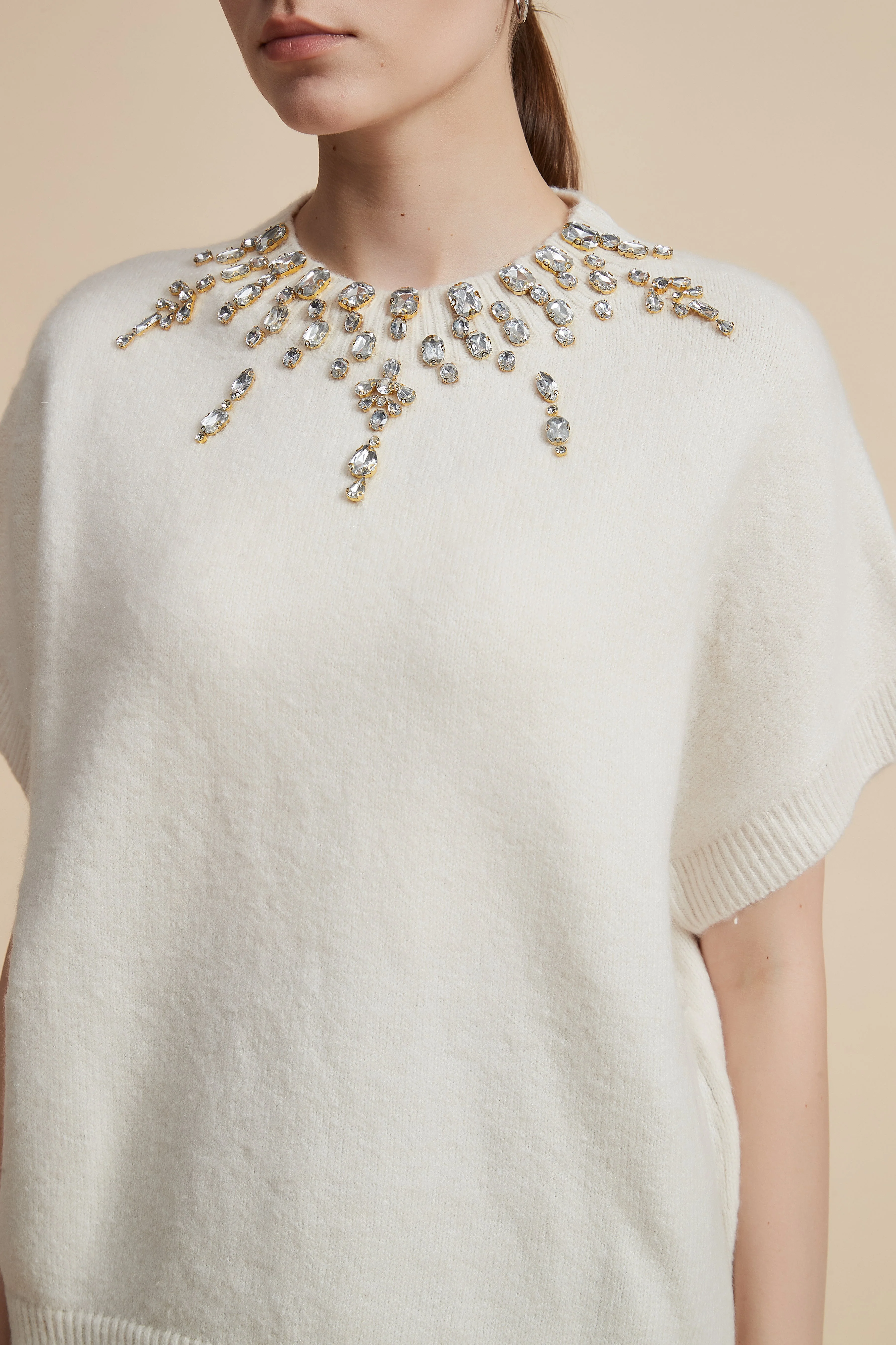 Short Sleeve Round Neck Beaded Blouse - Image 5