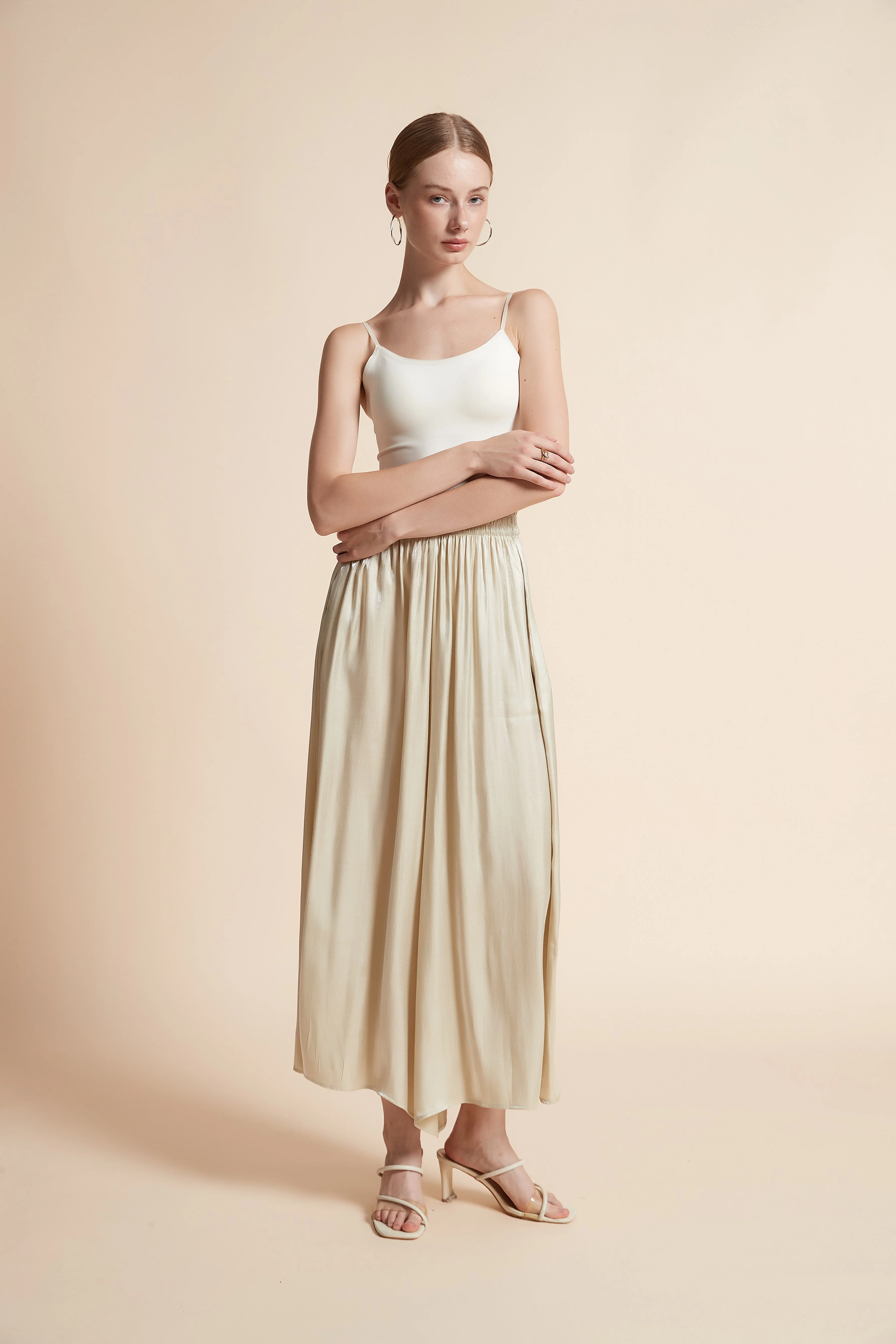 Solid Wide Skirt with Pockets