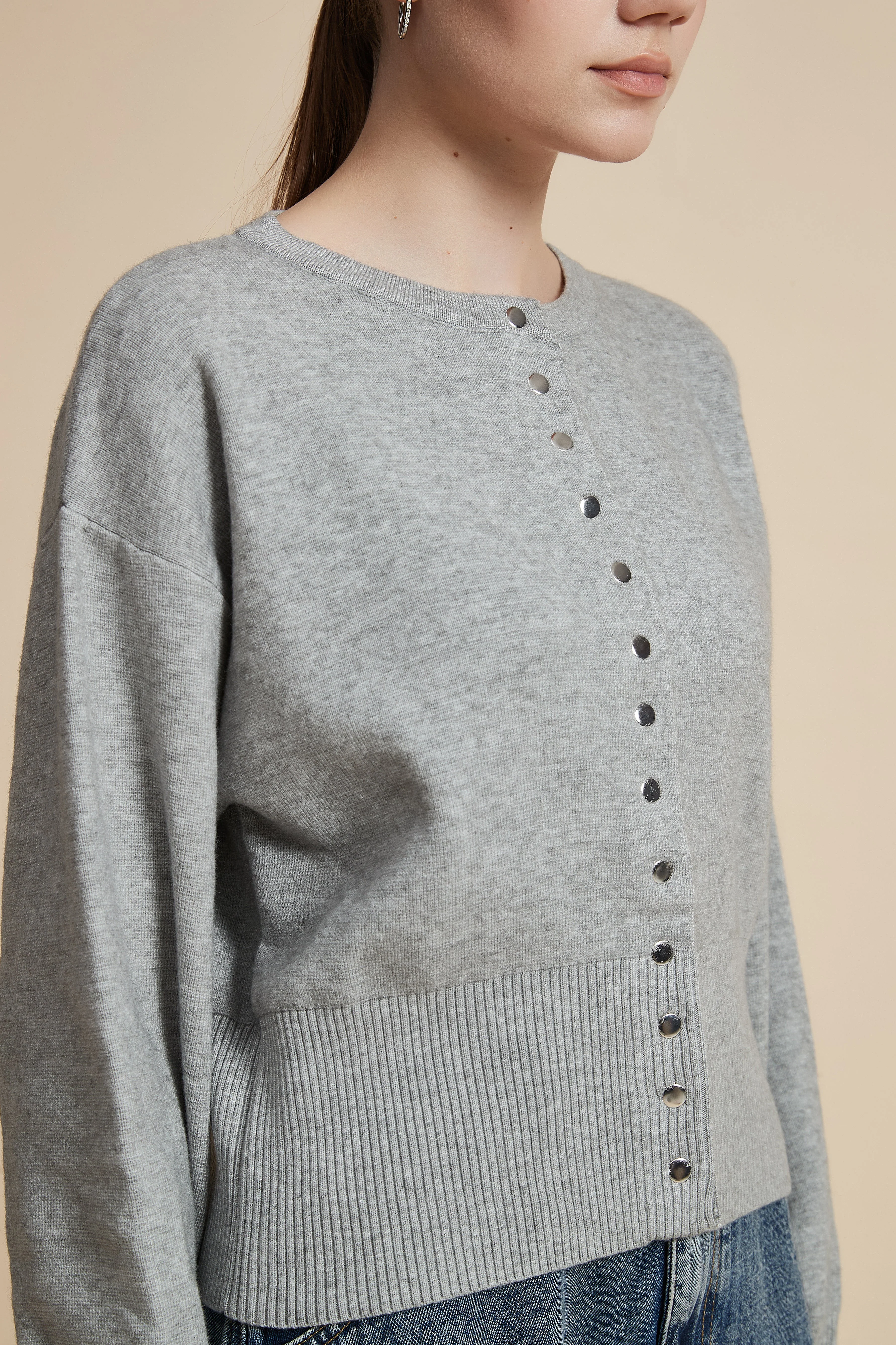 Long Sleeve Waist-Length Cardigan with Front Buttons - Image 5