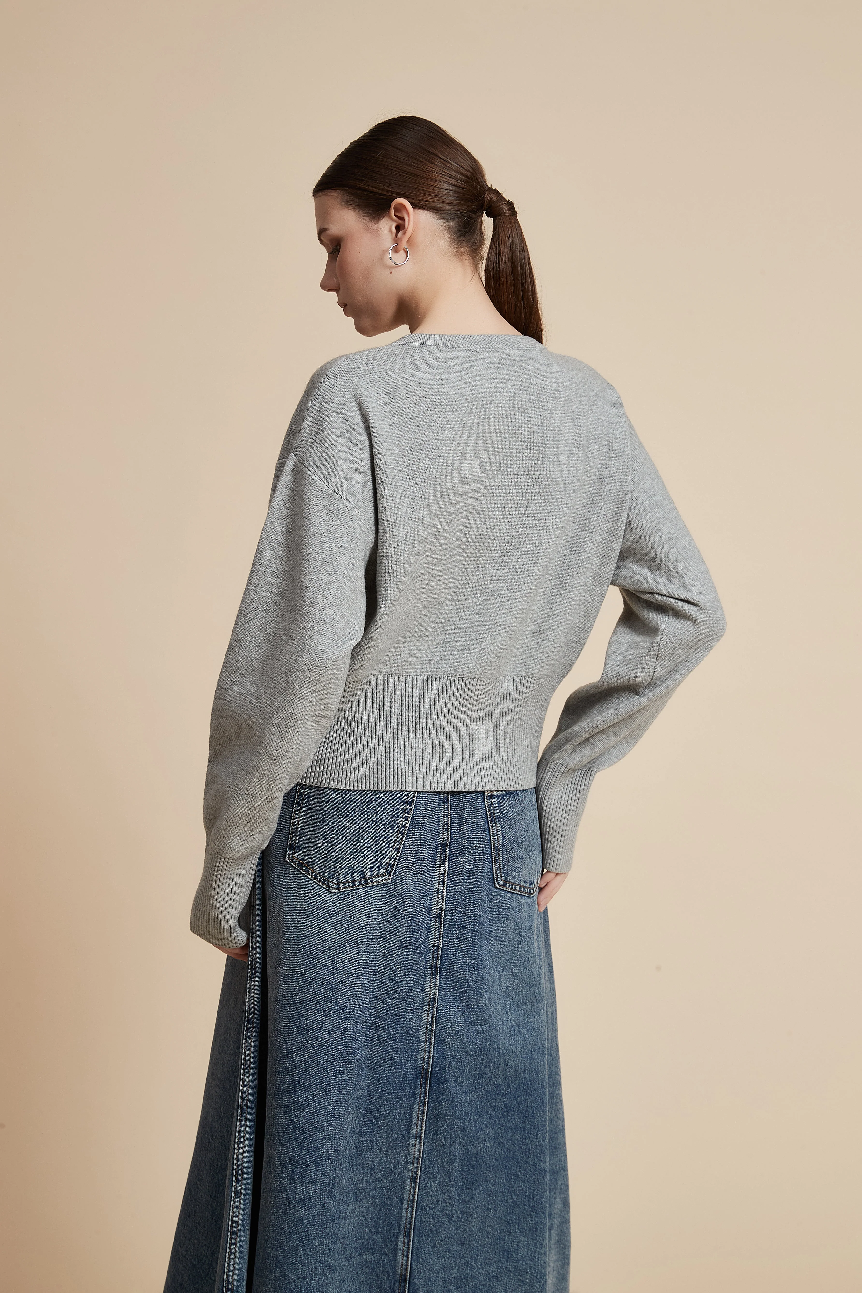 Long Sleeve Waist-Length Cardigan with Front Buttons - Image 7