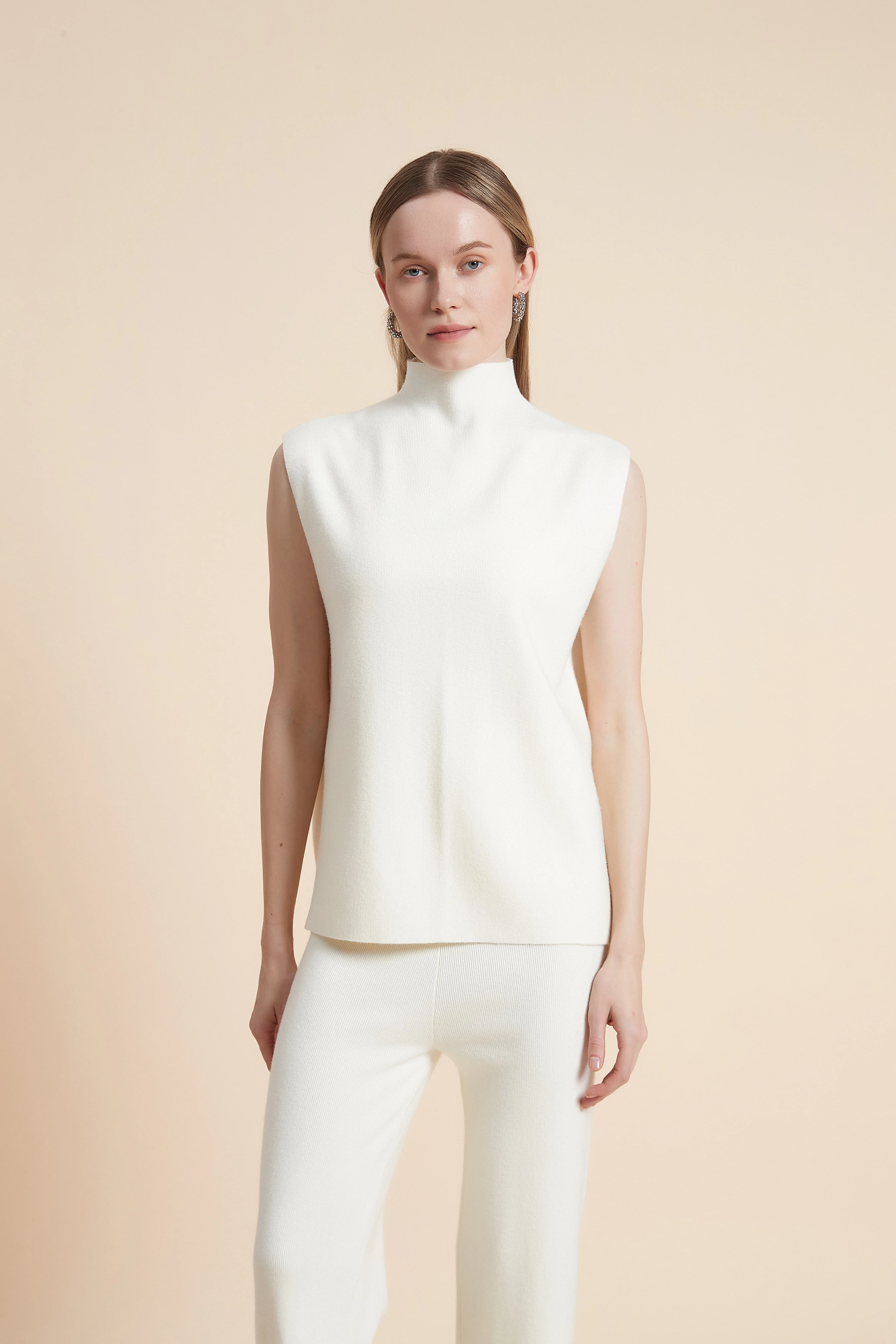 Plain Sleeveless High-Neck Top
