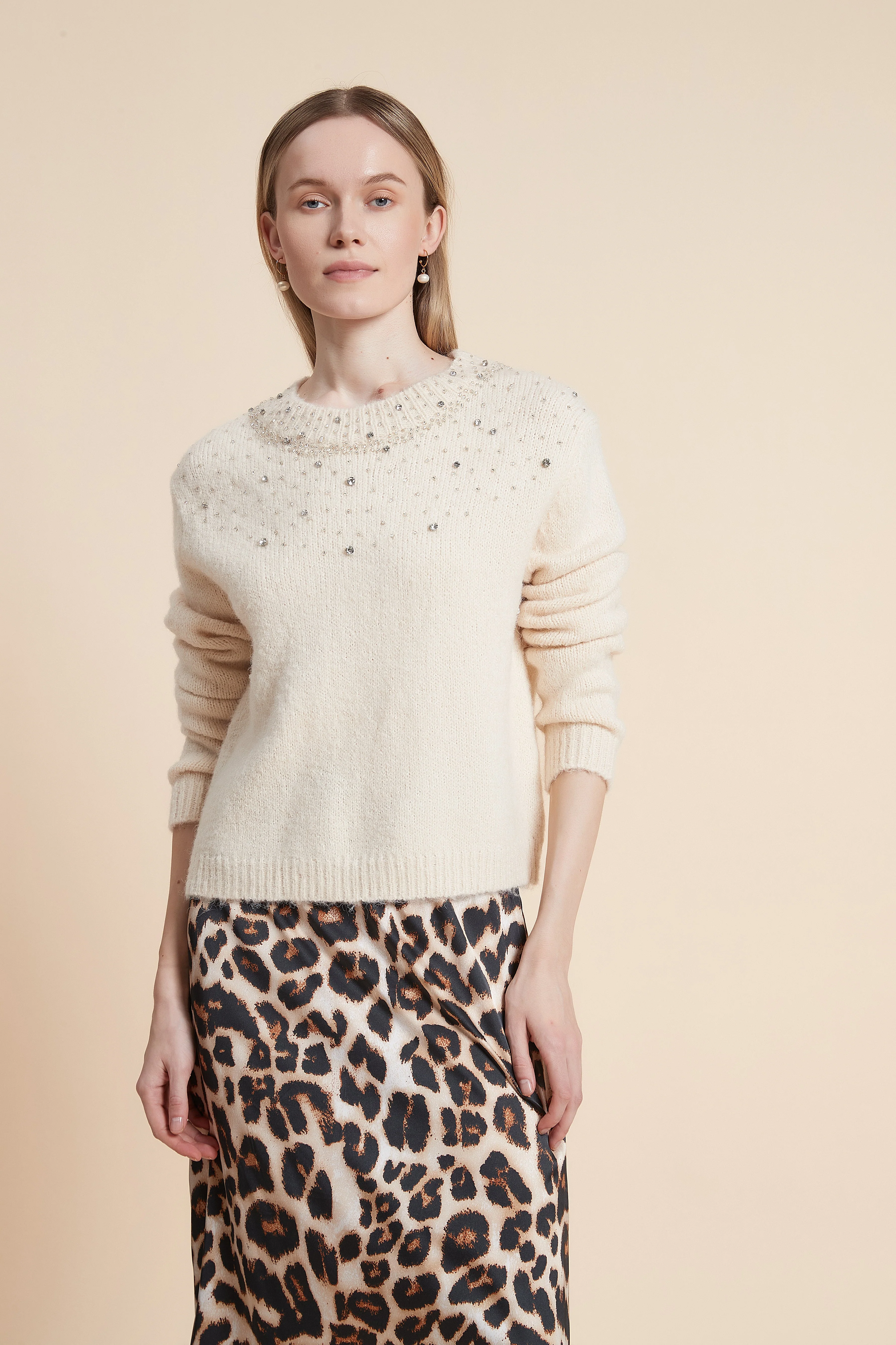 Embellished Long-Sleeved Sweater