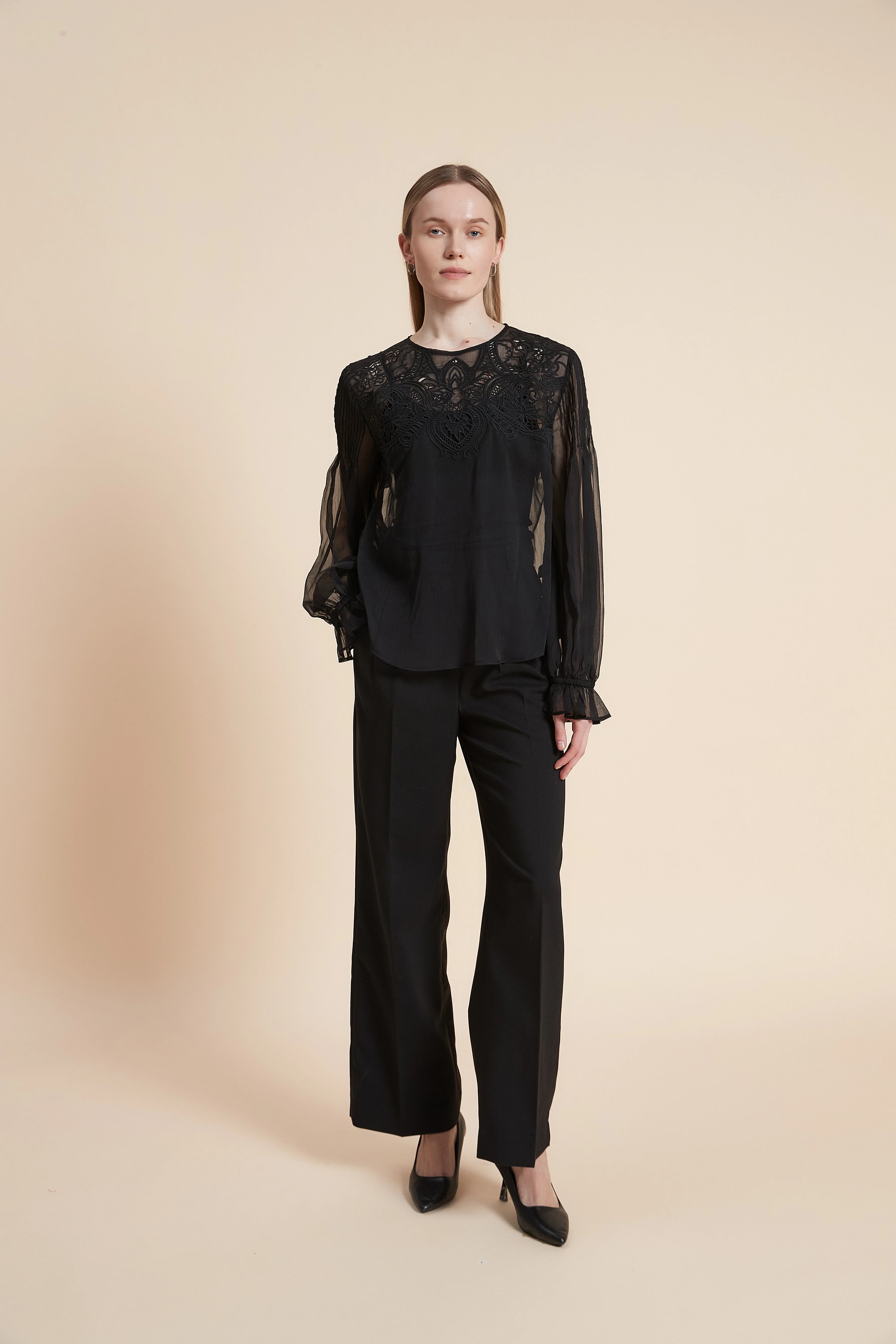 Plain Long Sleeve Embroidered Waist Top - Image 5