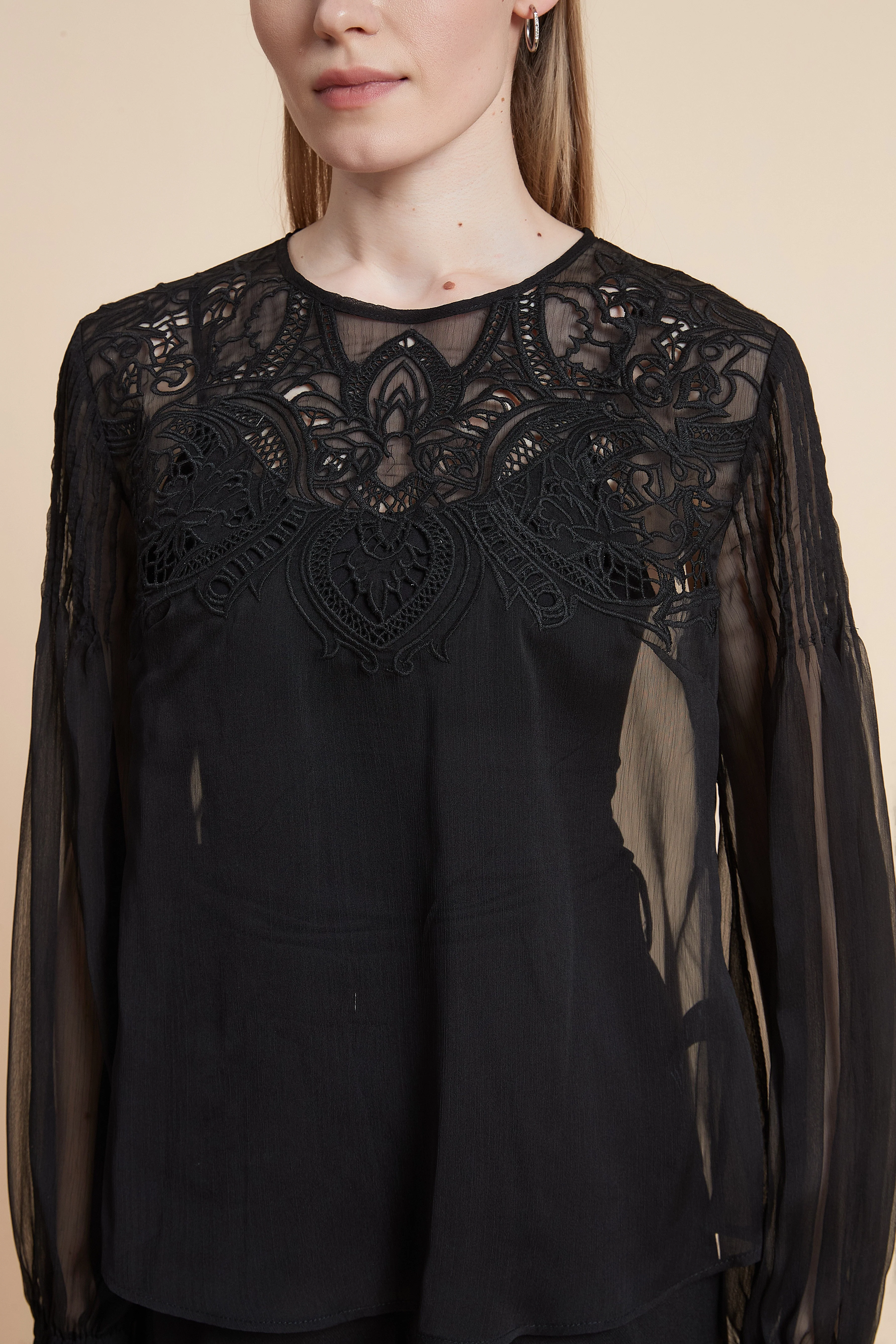 Plain Long Sleeve Embroidered Waist Top - Image 7