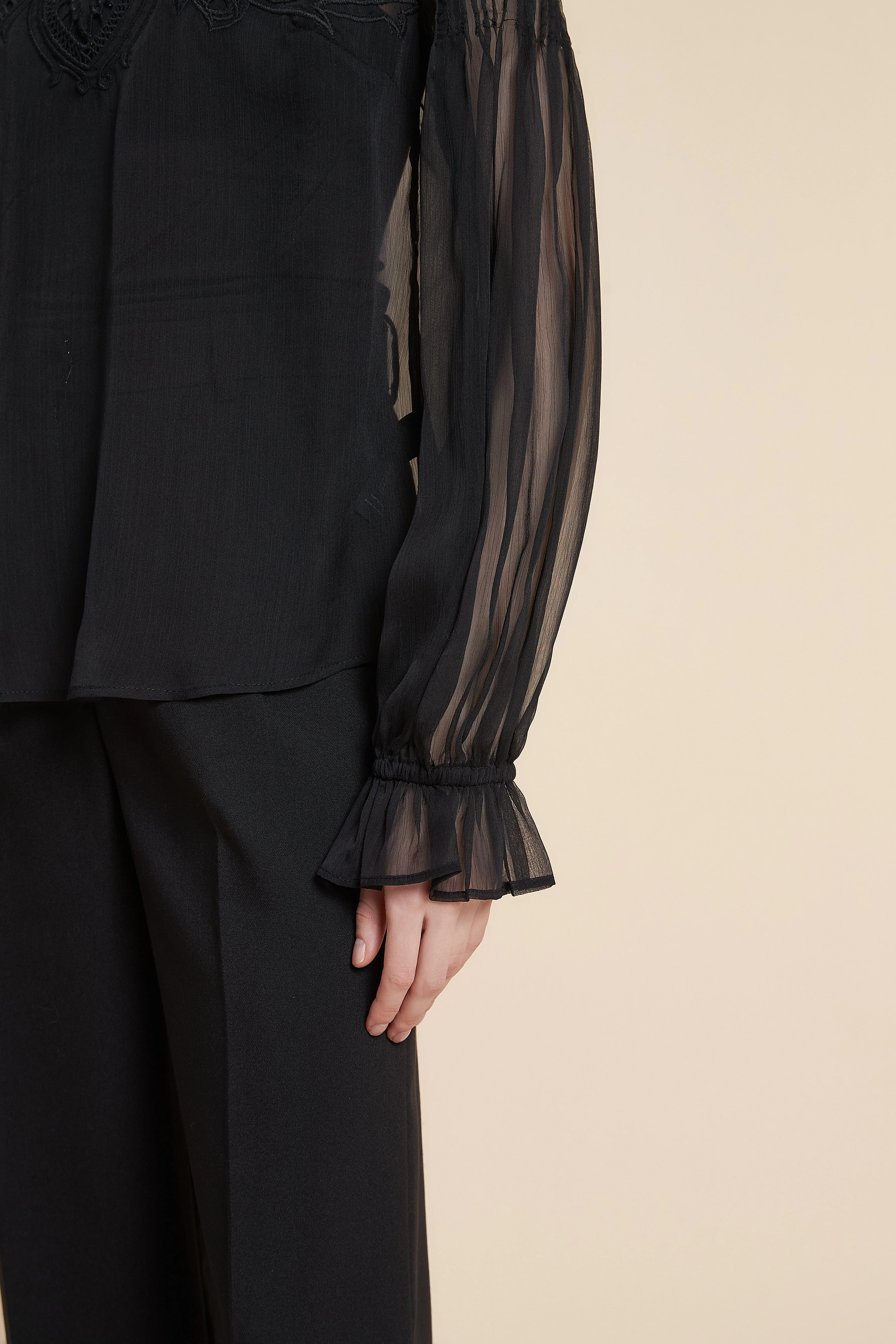 Plain Long Sleeve Embroidered Waist Top - Image 8