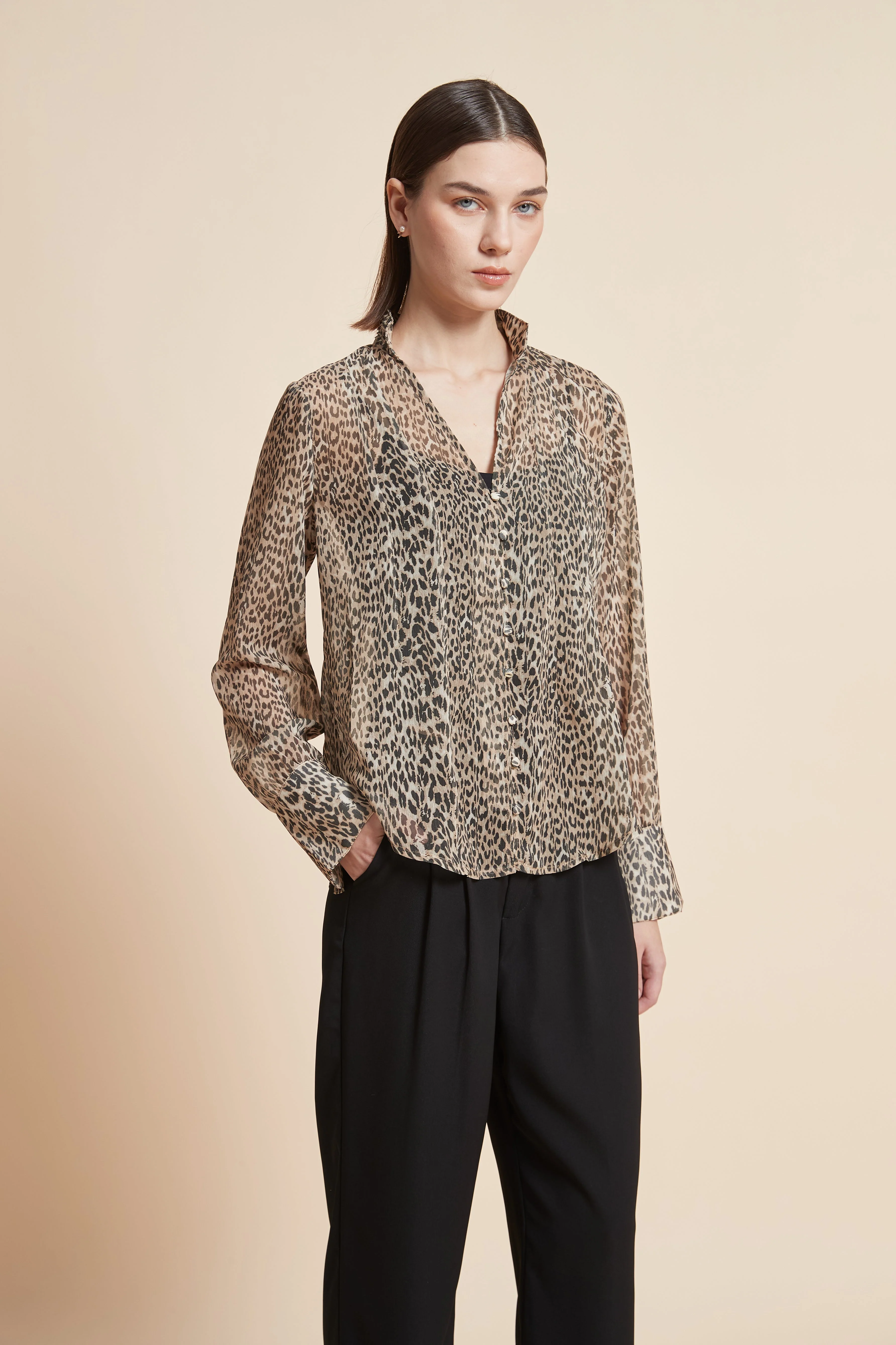 Long-Sleeved Leopard Print Blouse - Image 2