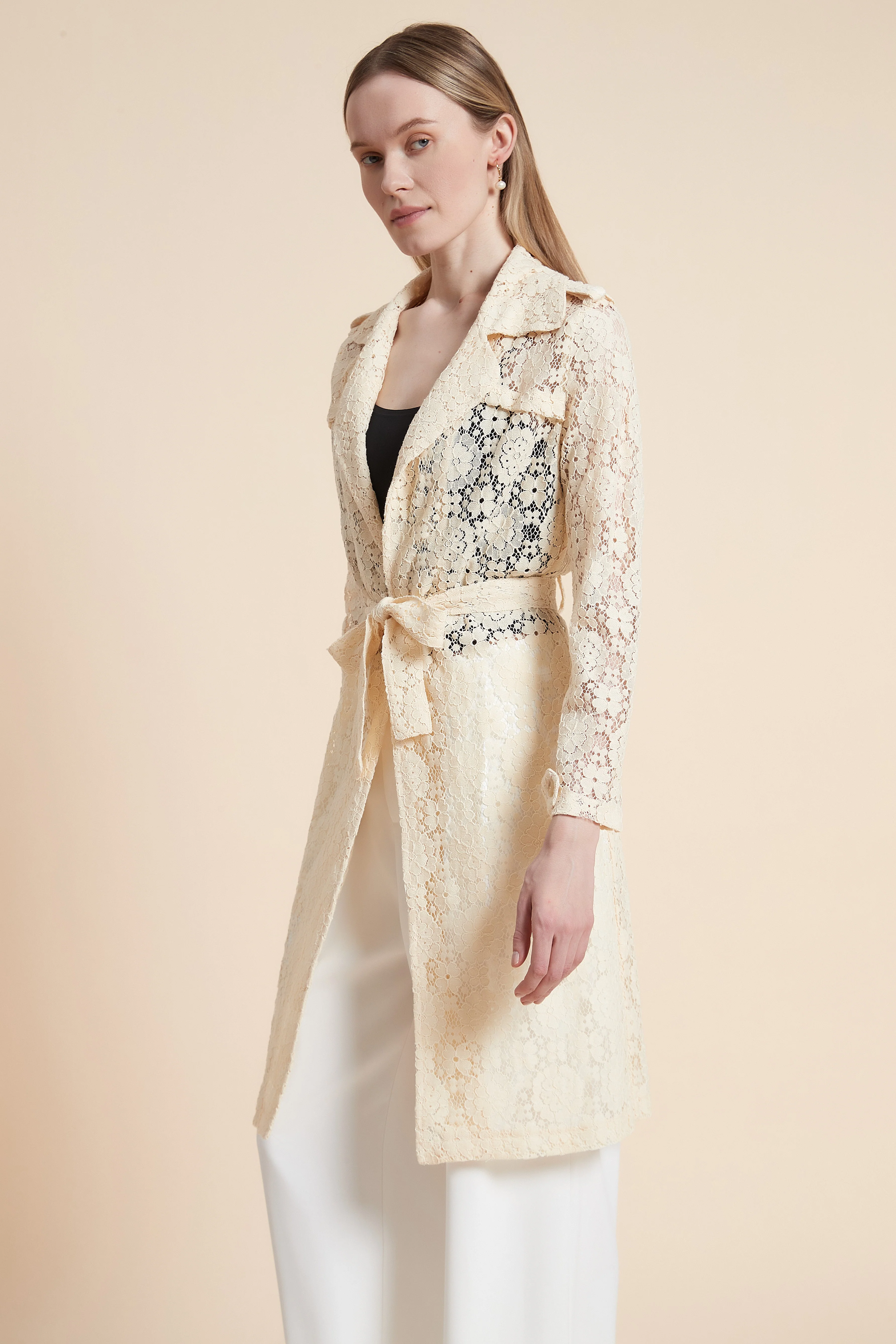 Long Sleeve Lace Cardigan with Knee Length - Image 3
