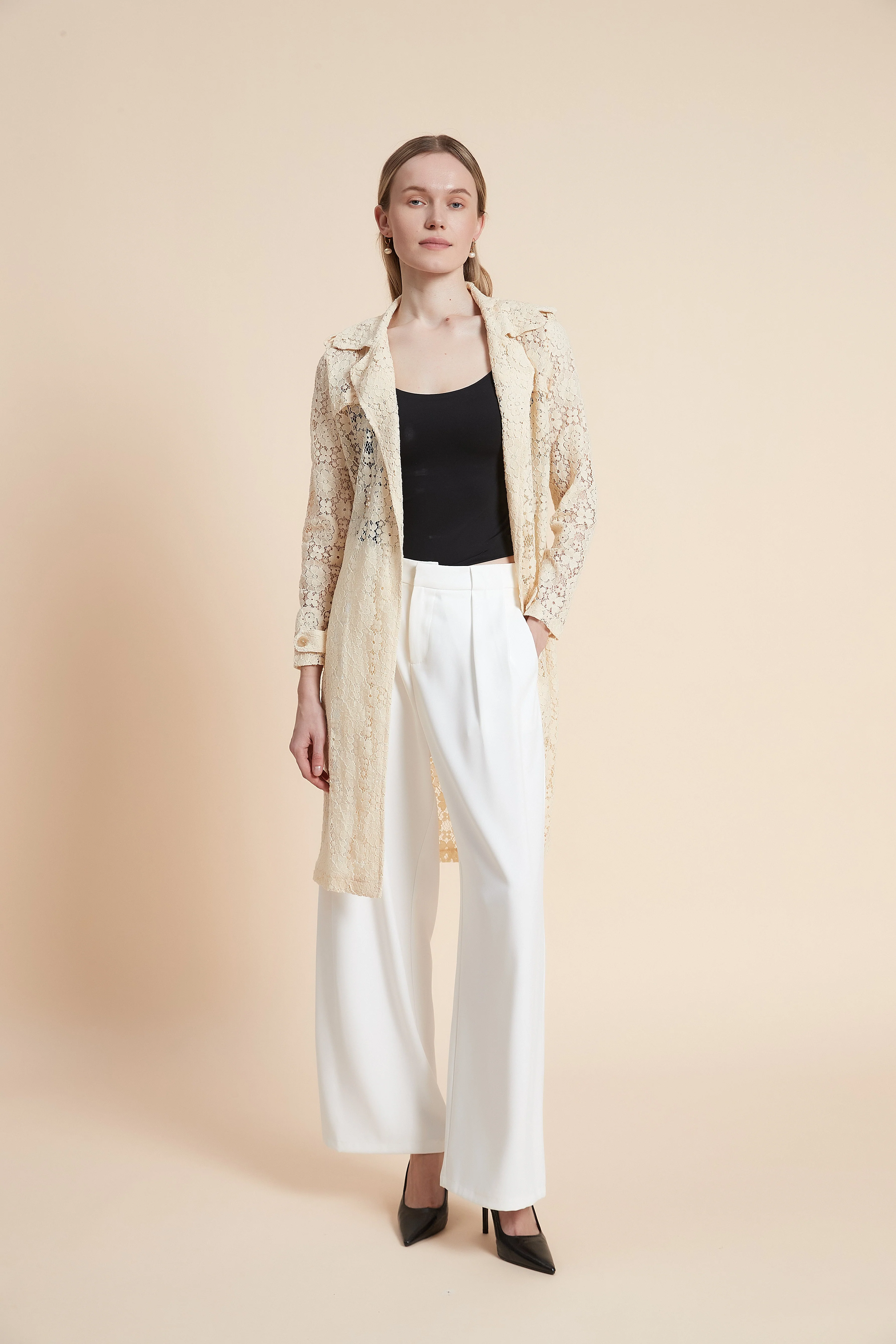 Long Sleeve Lace Cardigan with Knee Length - Image 5