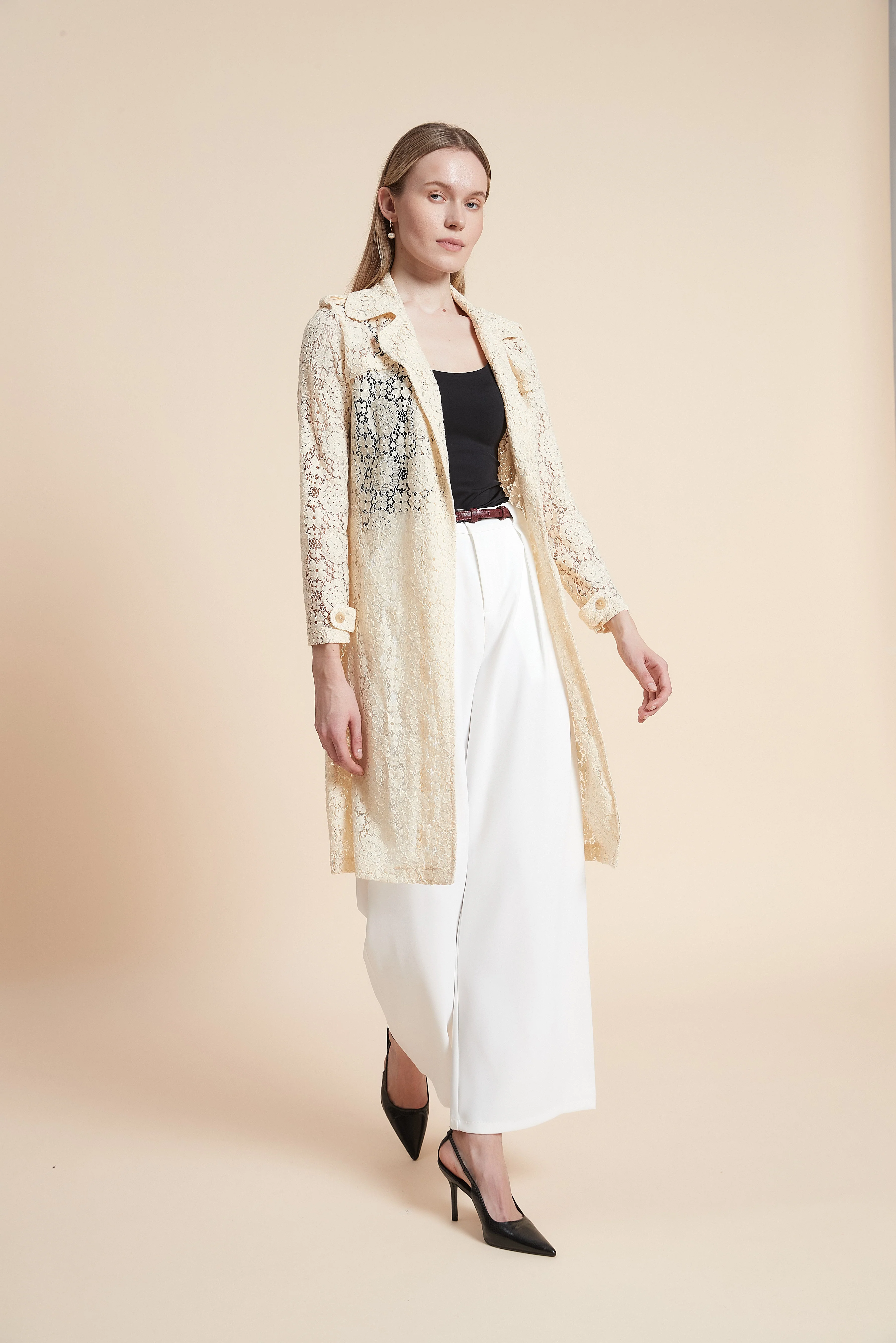 Long Sleeve Lace Cardigan with Knee Length - Image 7