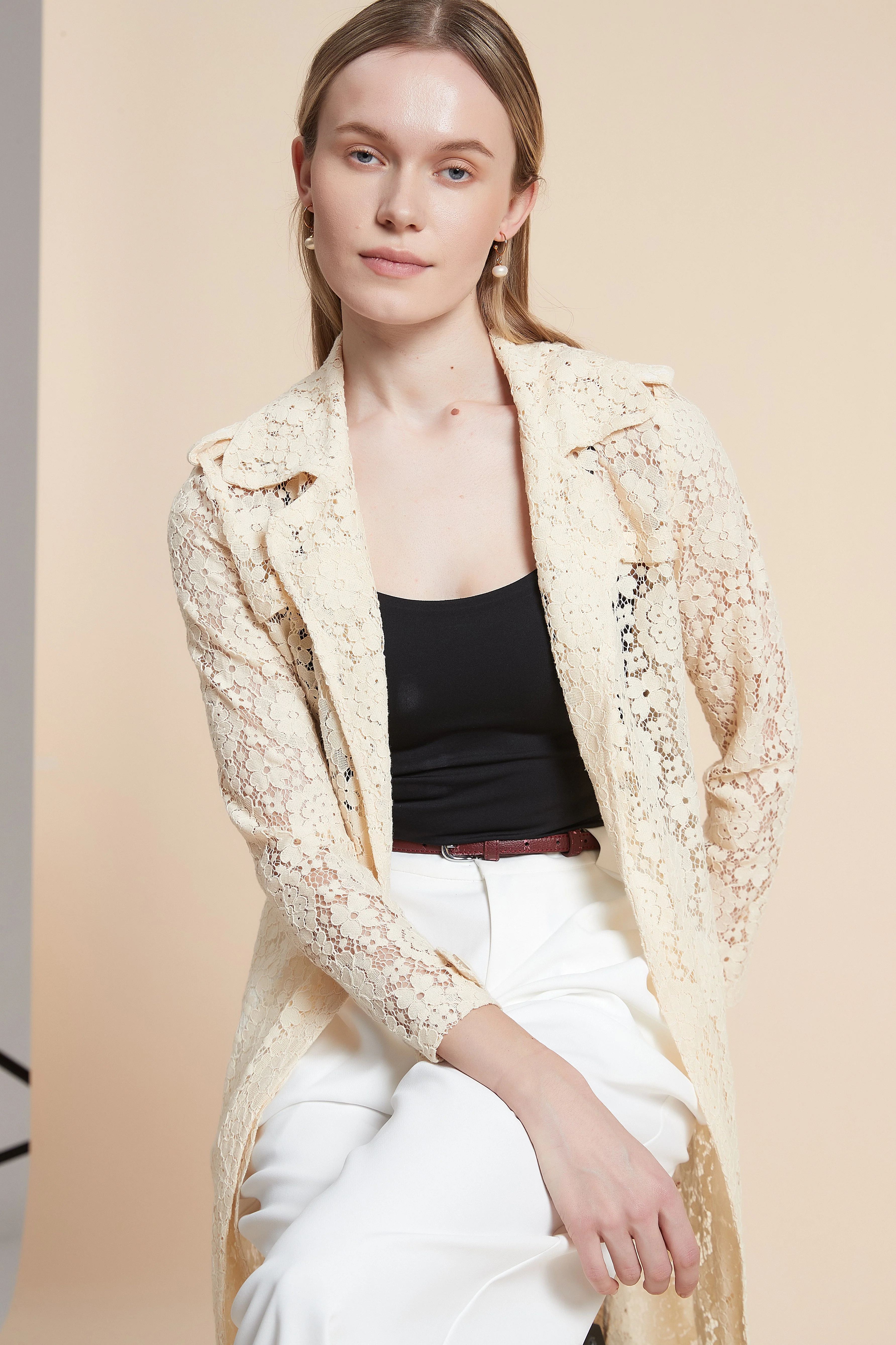 Long Sleeve Lace Cardigan with Knee Length - Image 8