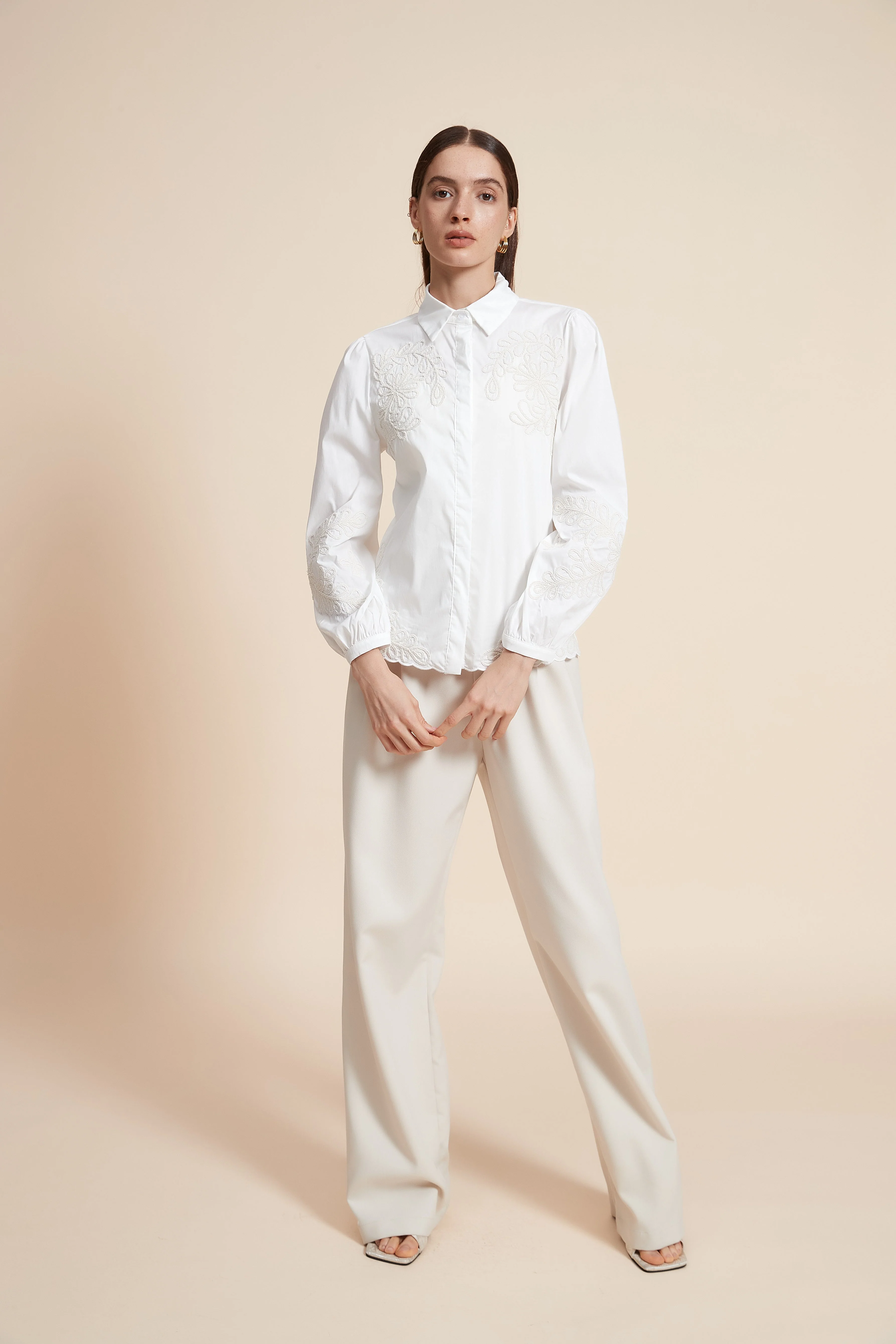 Embroidered Long Sleeve Blouse with Shirt Collar - Image 4