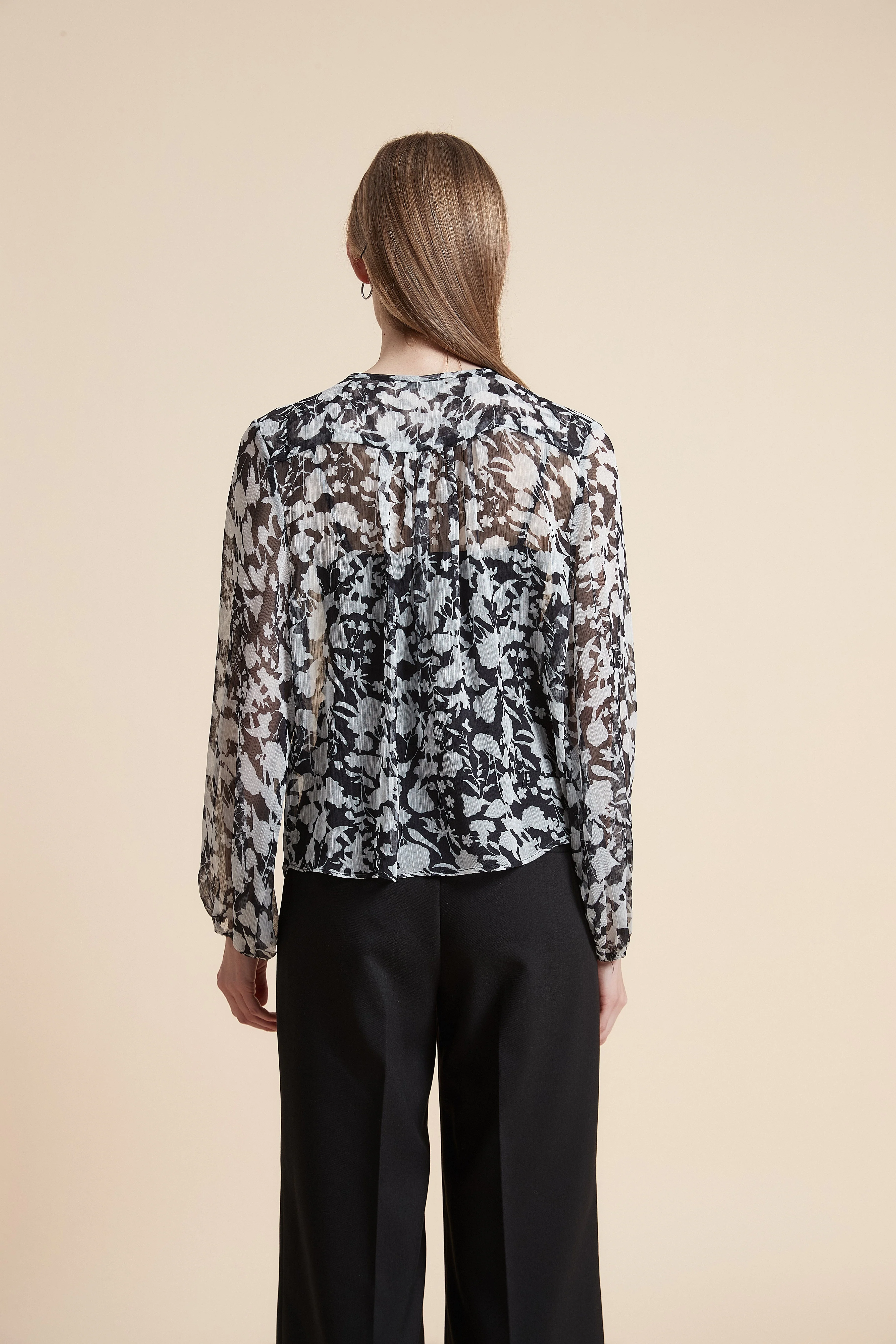 Waist-Length Patterned Long-Sleeved Blouse - Image 8