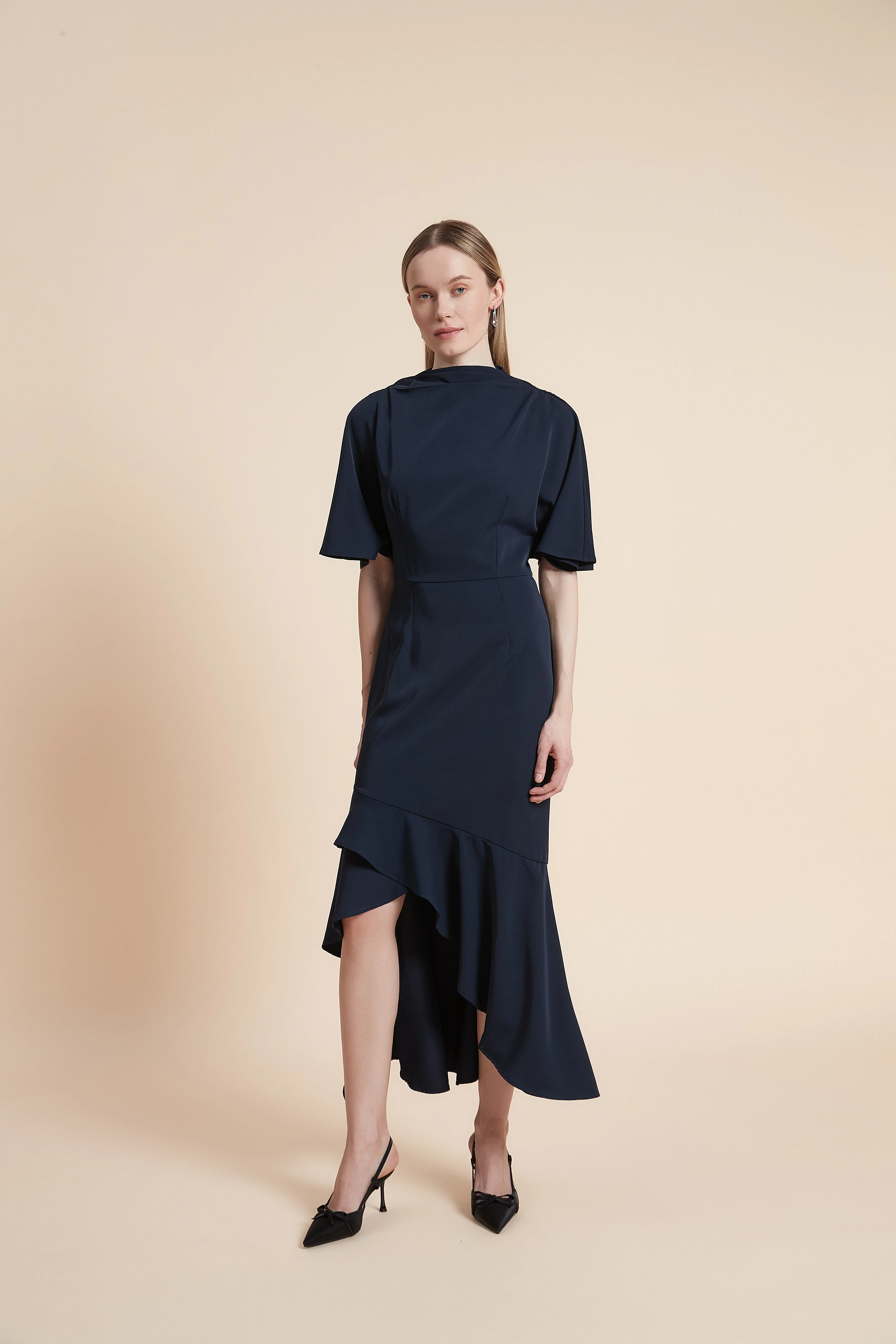 Dress Midi Short-Sleeved Ruffled Top