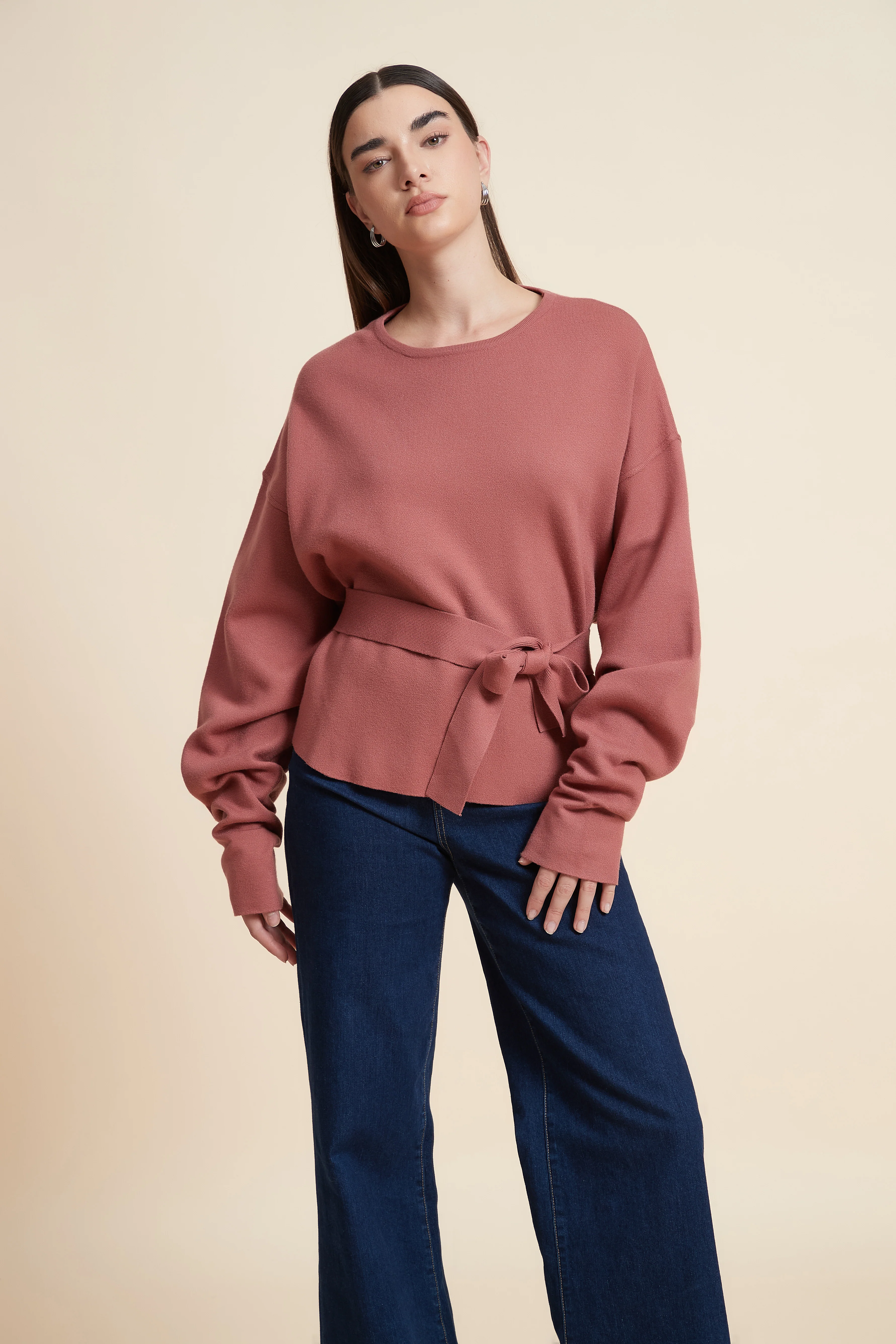 Plain Long-Sleeved Wide-Leg Sweatshirt