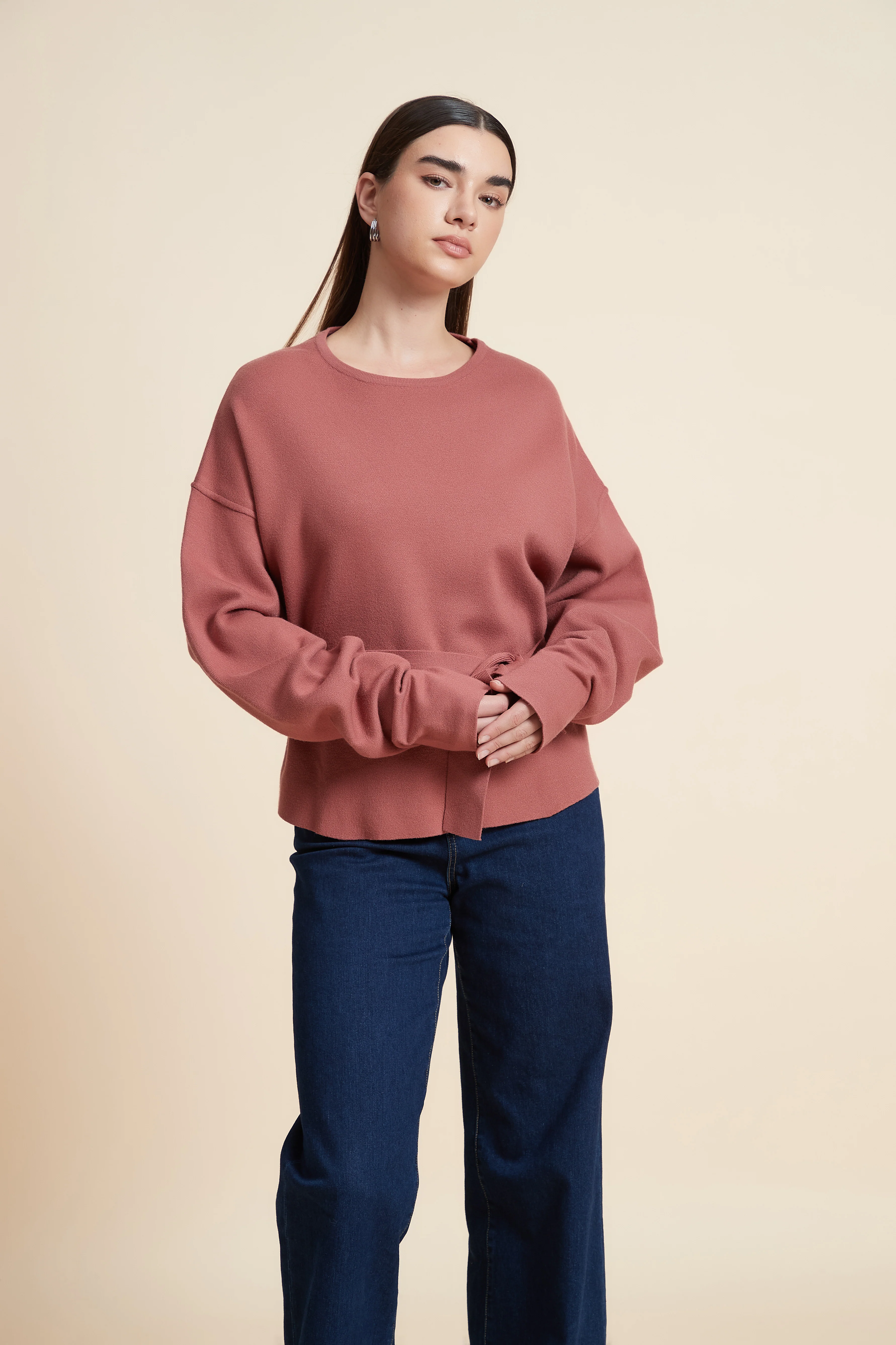 Plain Long-Sleeved Wide-Leg Sweatshirt - Image 3