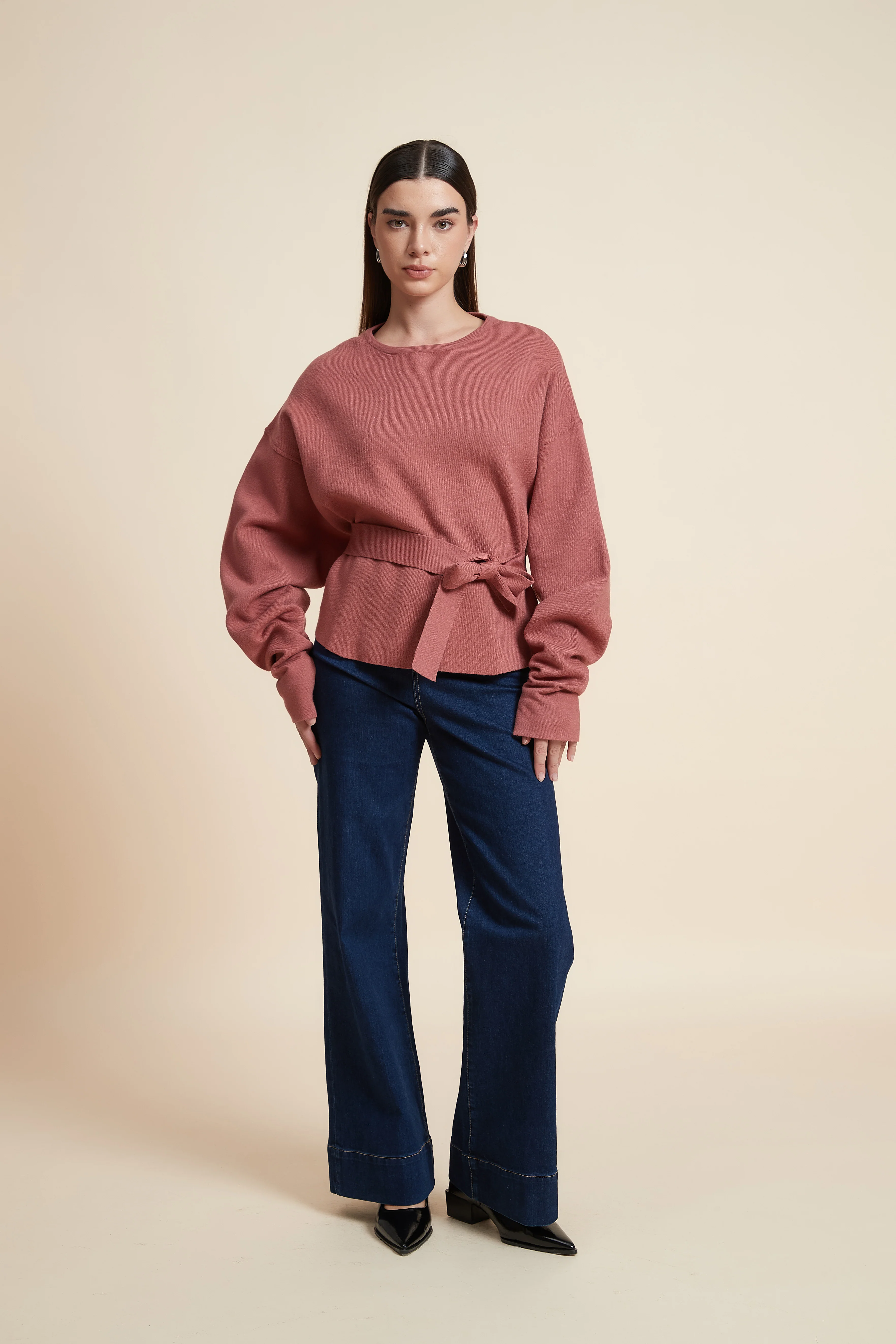 Plain Long-Sleeved Wide-Leg Sweatshirt - Image 4